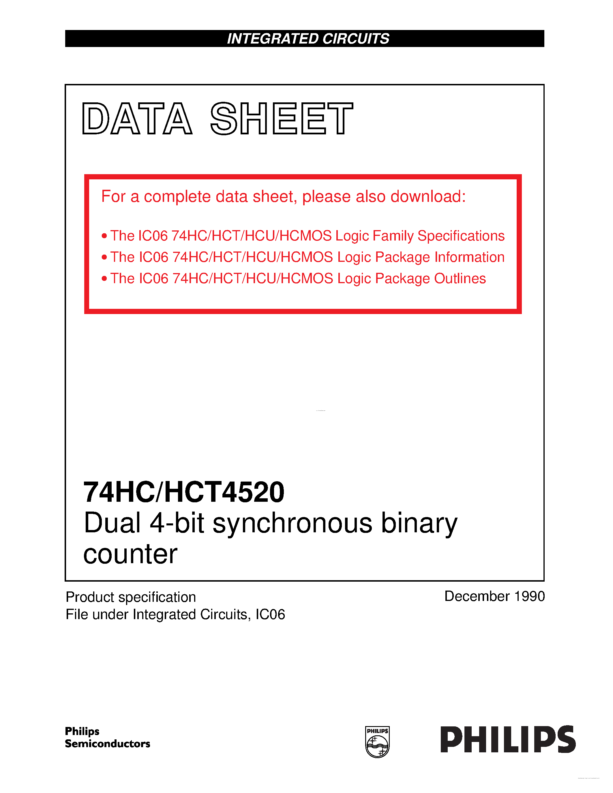 Datasheet 74HC4520 - Dual 4-Bit Synchronous Binary Counter page 1