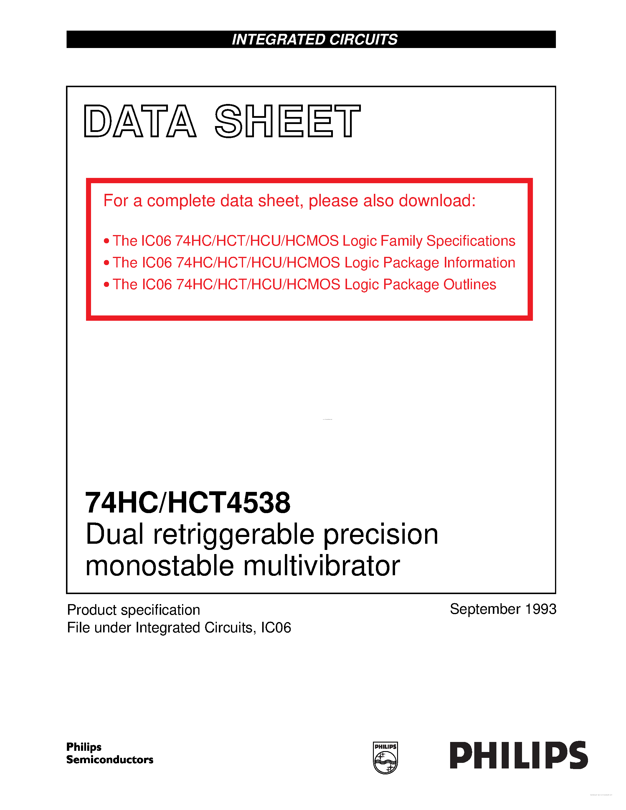 Datasheet 74HC4538 - Dual retriggerable precision monostable multivibrator page 1