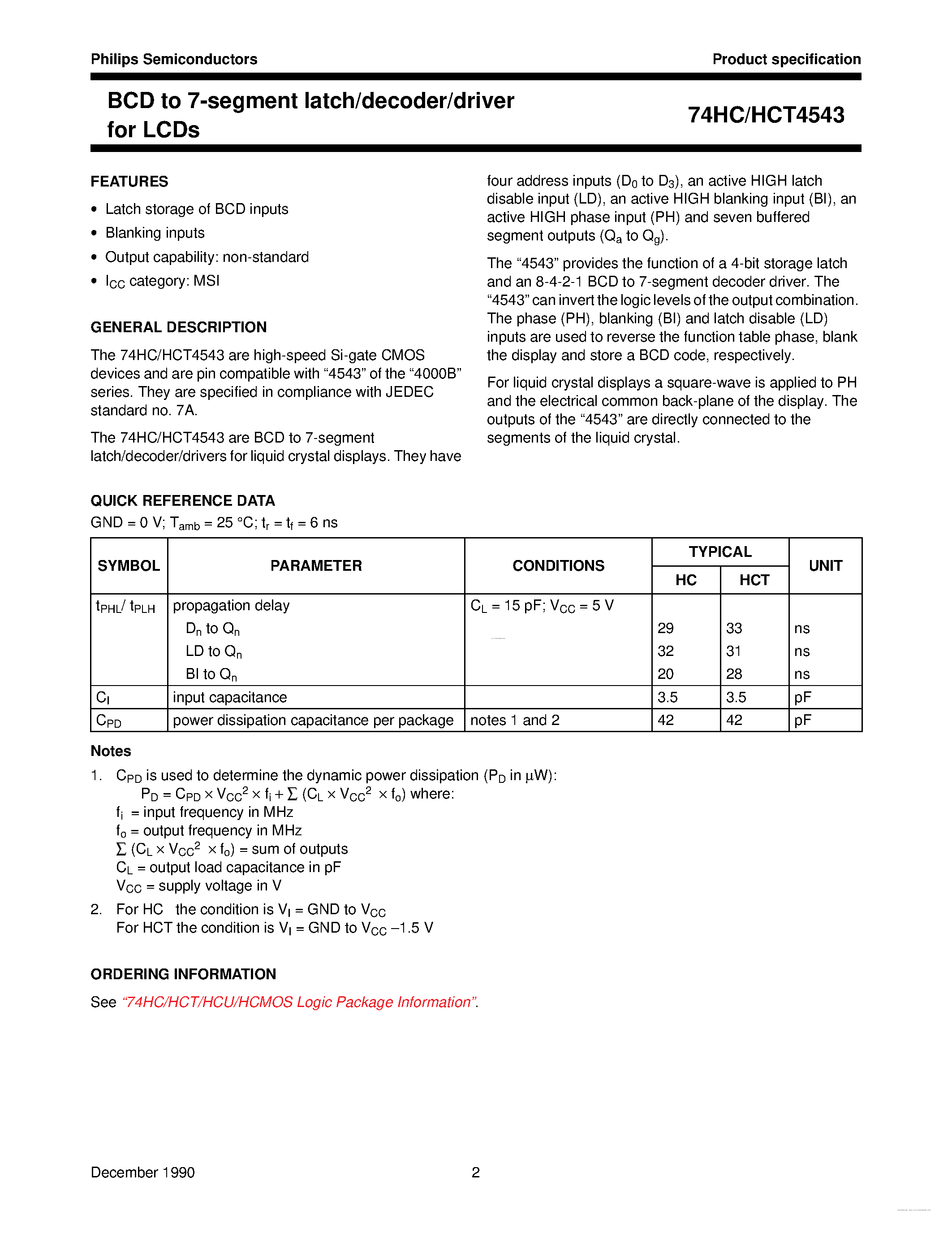 Datasheet 74HC4543 - BCD to 7-segment latch/decoder/driver page 2