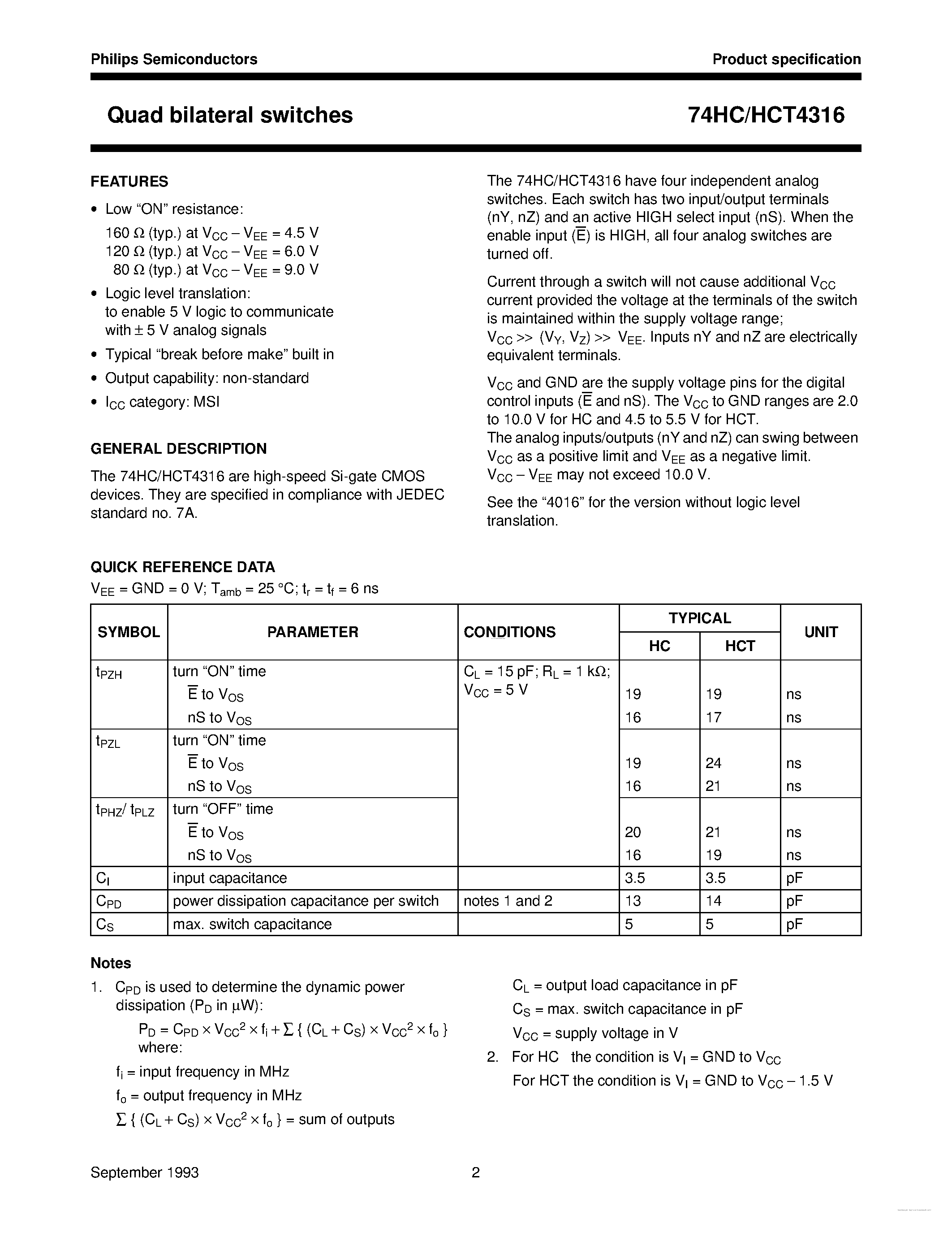 Datasheet 74HC4316 - Quad bilateral switches page 2