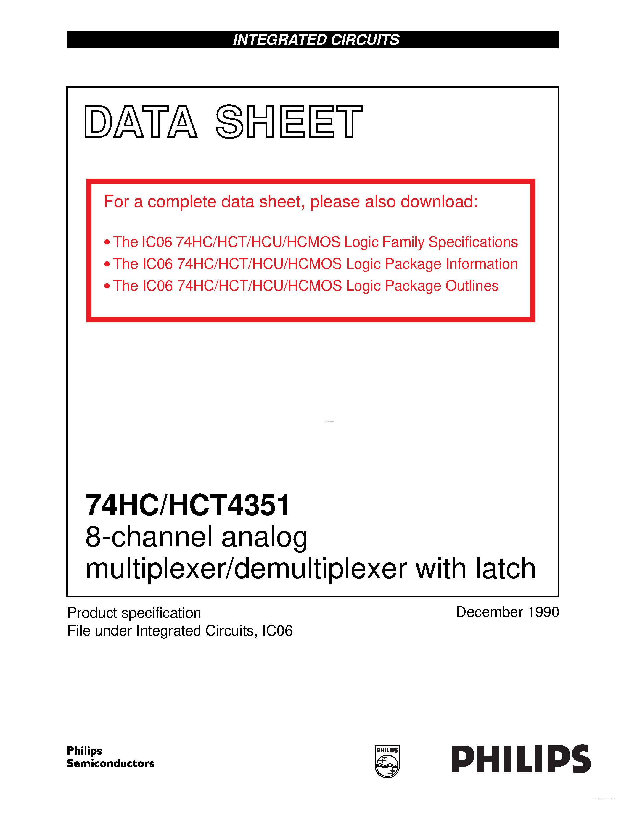 Datasheet 74HC4351 - 8-channel analog multiplexer/demultiplexer page 1