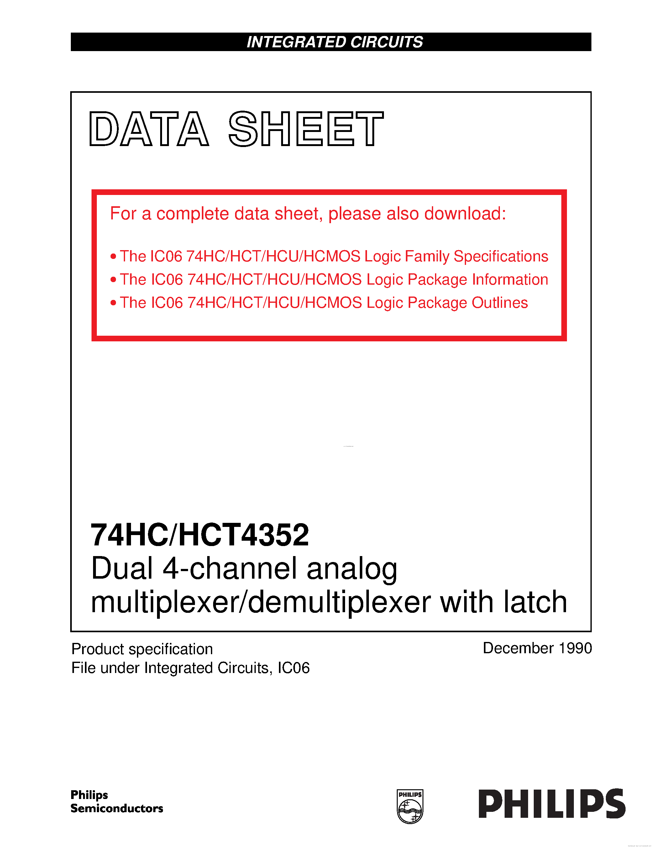 Datasheet 74HC4352 - Dual 4-channel analog multiplexer/demultiplexer page 1