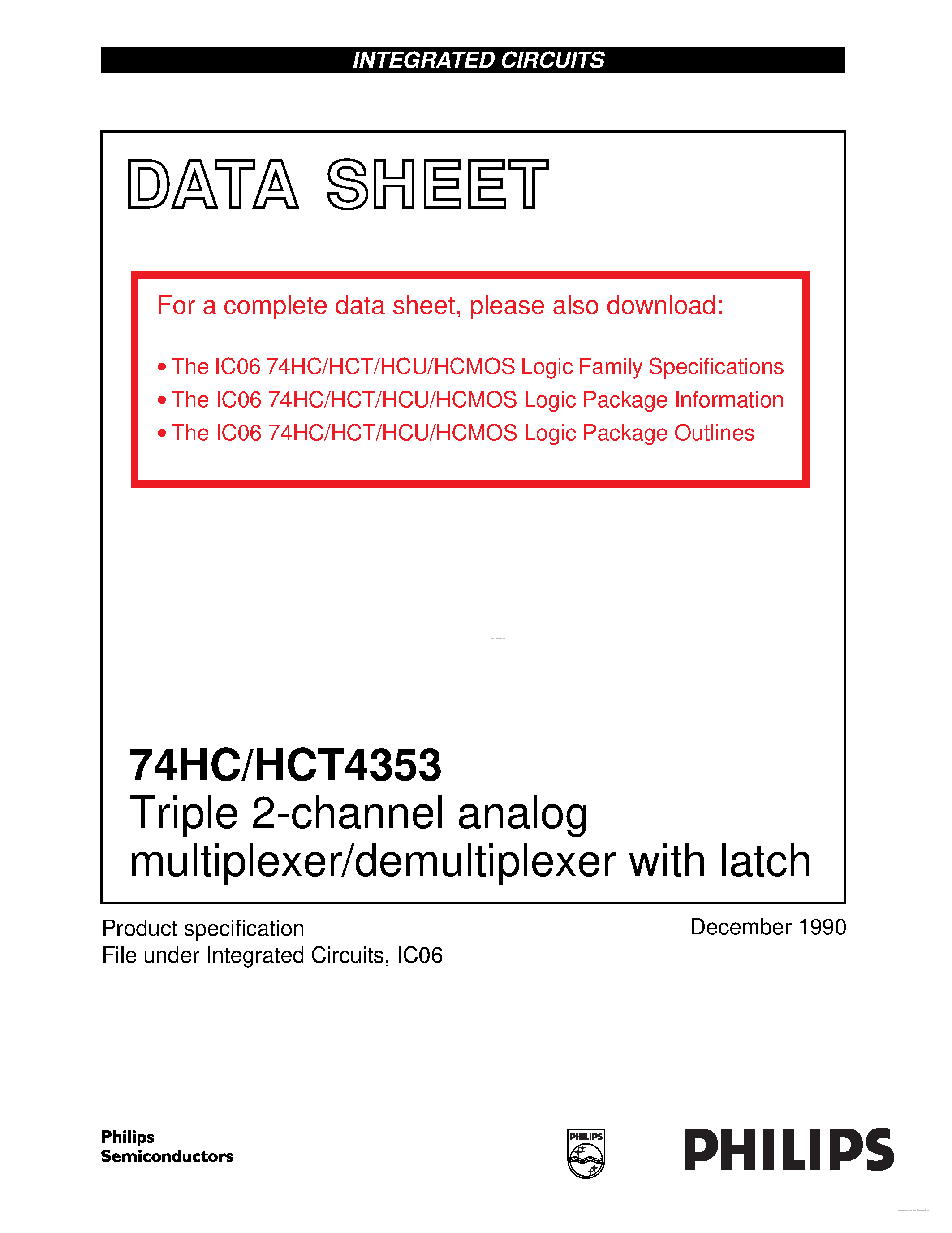 Datasheet 74HC4353 - Triple 2-channel analog multiplexer/demultiplexer page 1