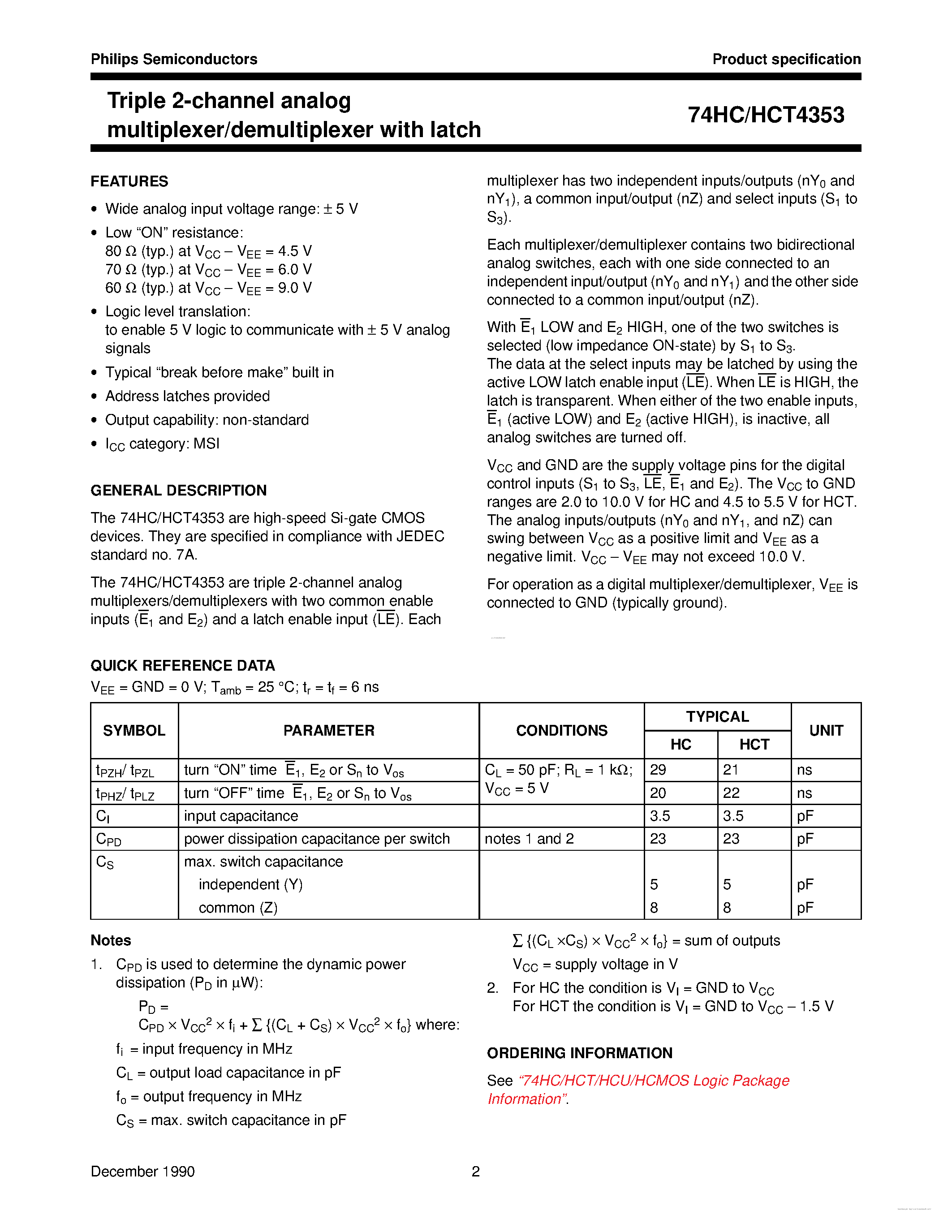 Datasheet 74HC4353 - Triple 2-channel analog multiplexer/demultiplexer page 2