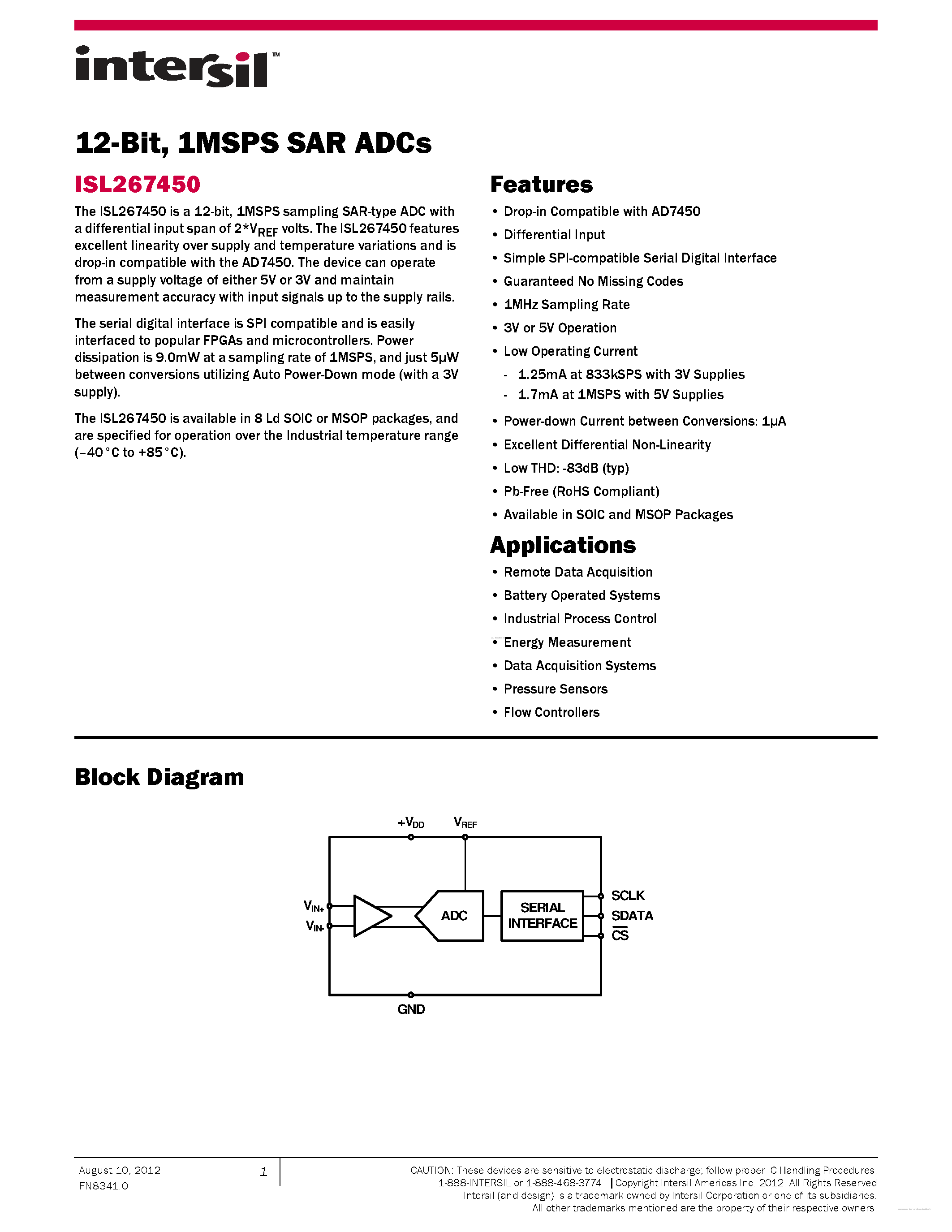 Datasheet ISL267450 - page 1