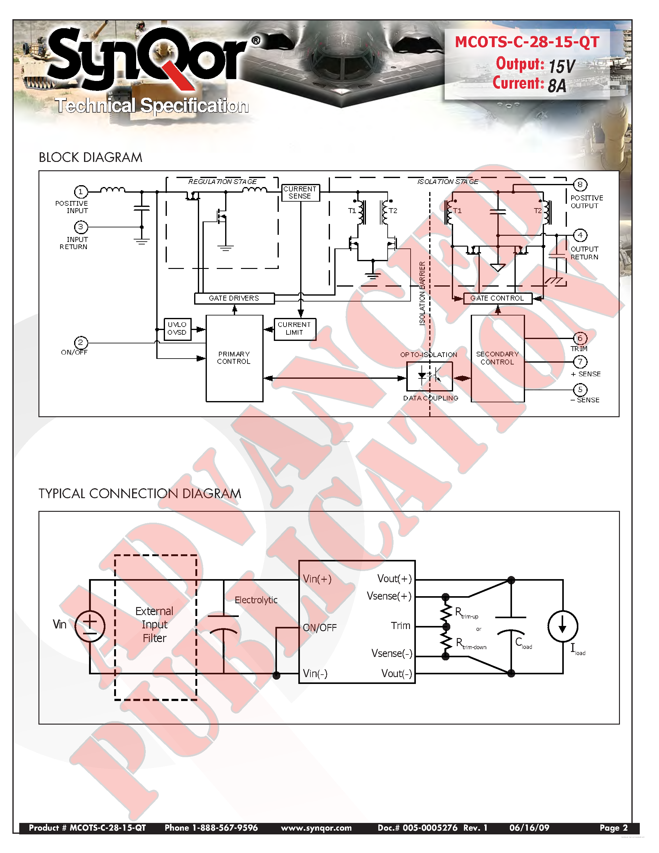 Datasheet MCOTS-C-28-15-QT - MILITARY COTS DC/DC CONVERTER page 2