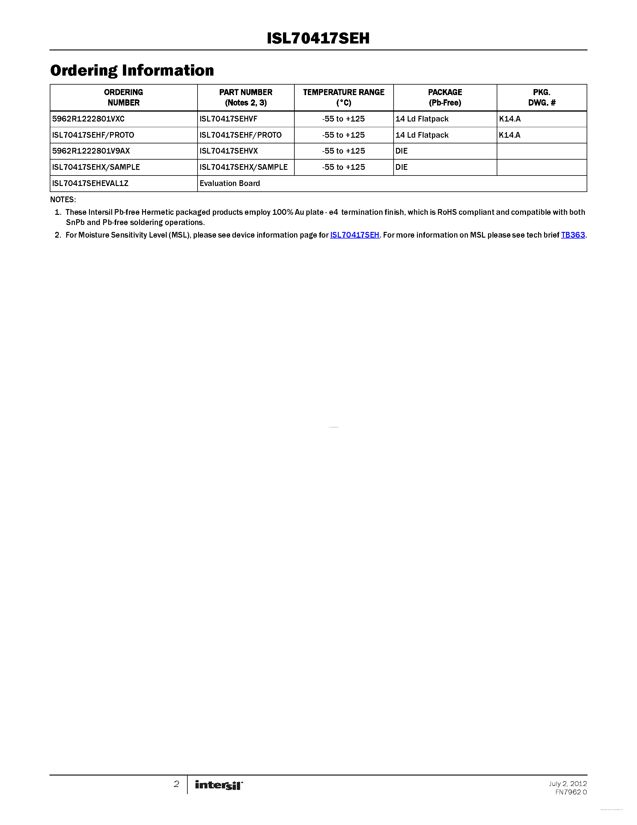 Datasheet ISL70417SEH - page 2