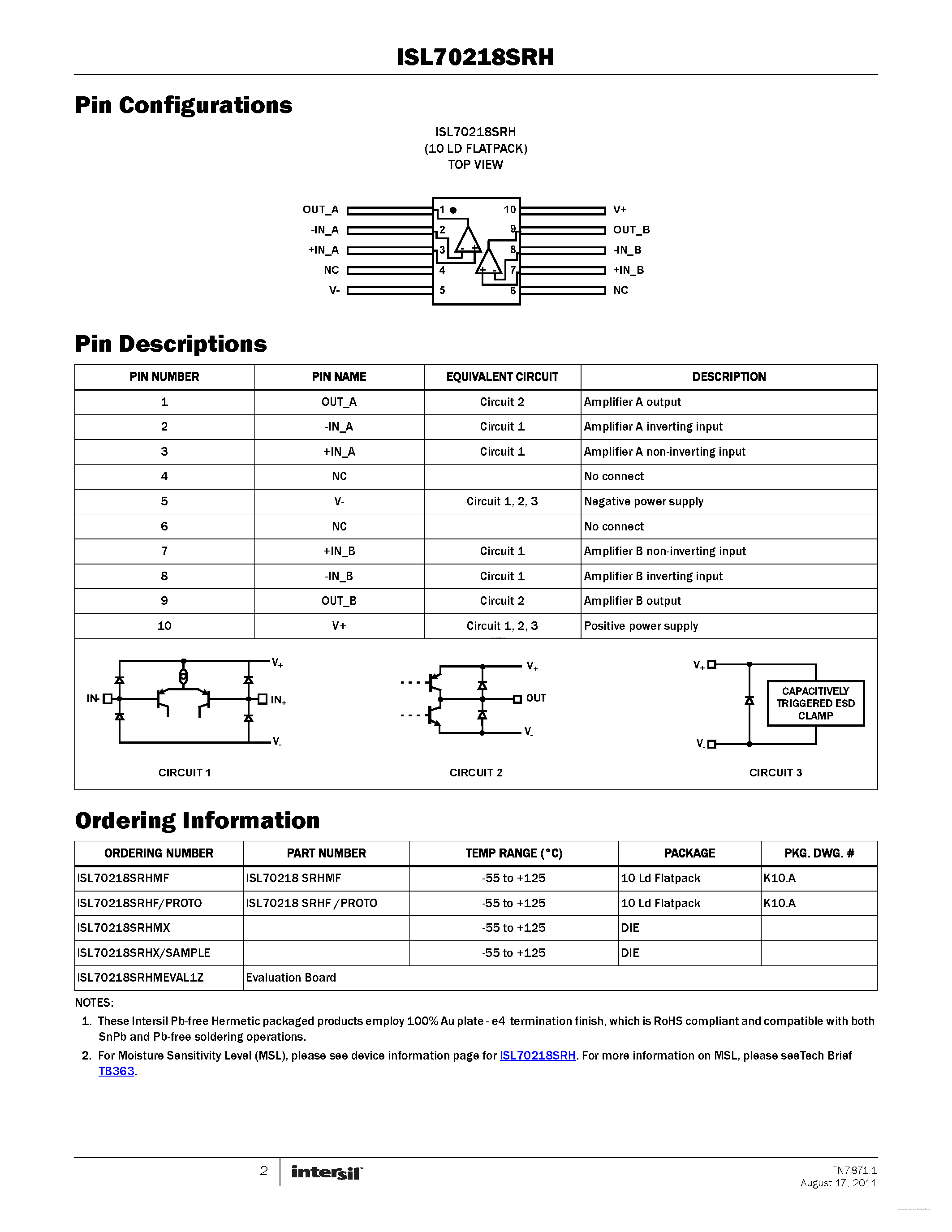 Datasheet ISL70218SRH - page 2