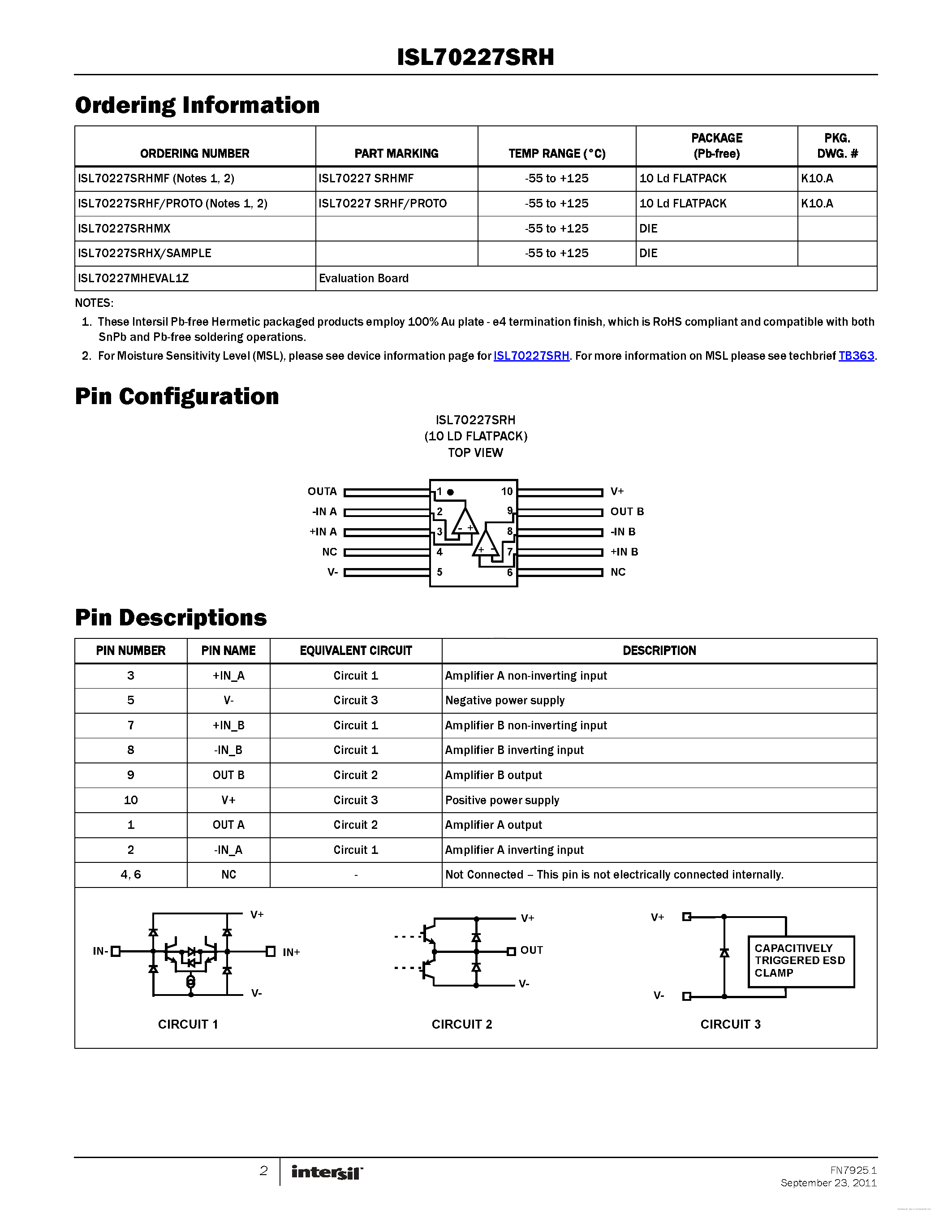 Datasheet ISL70227SRH - page 2