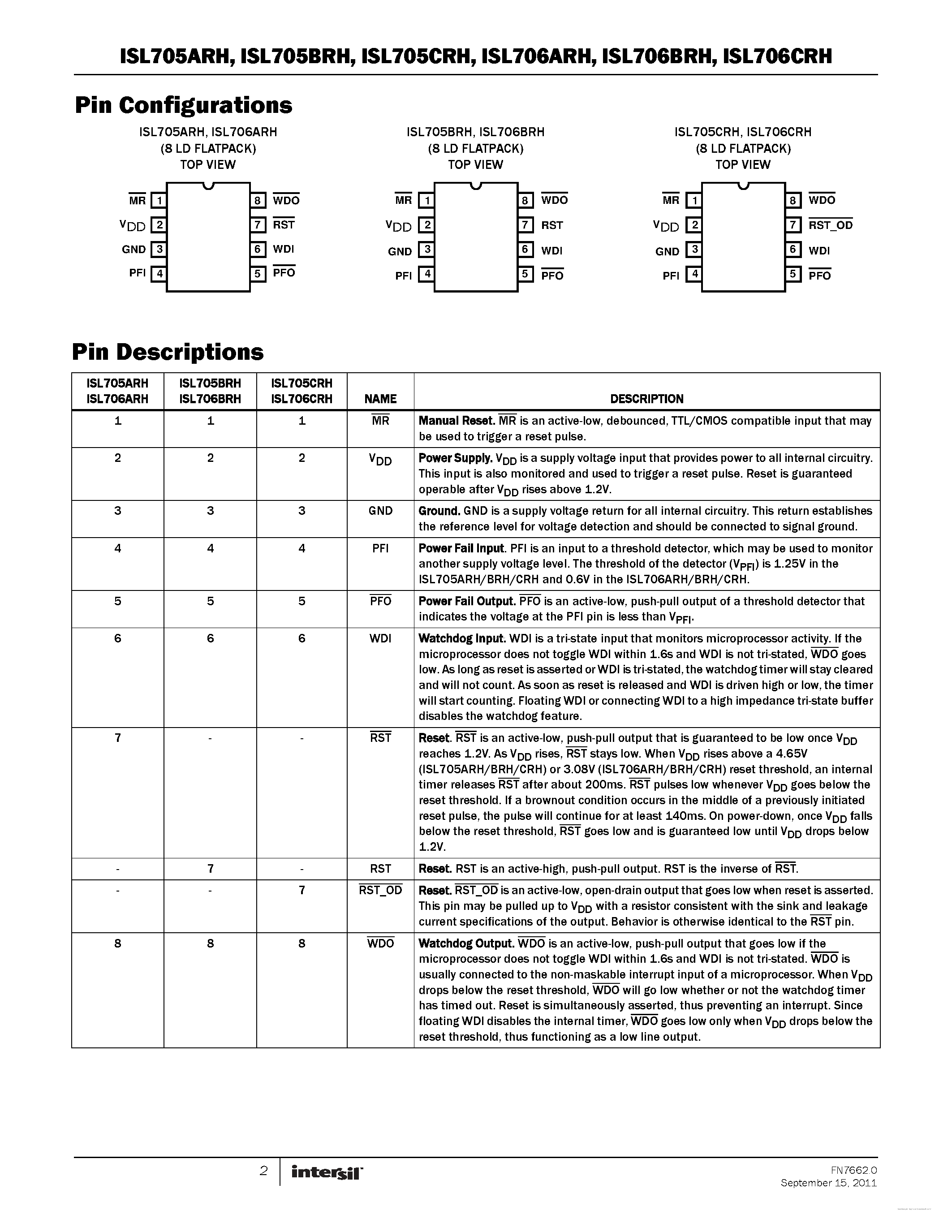 Datasheet ISL705BRH - page 2