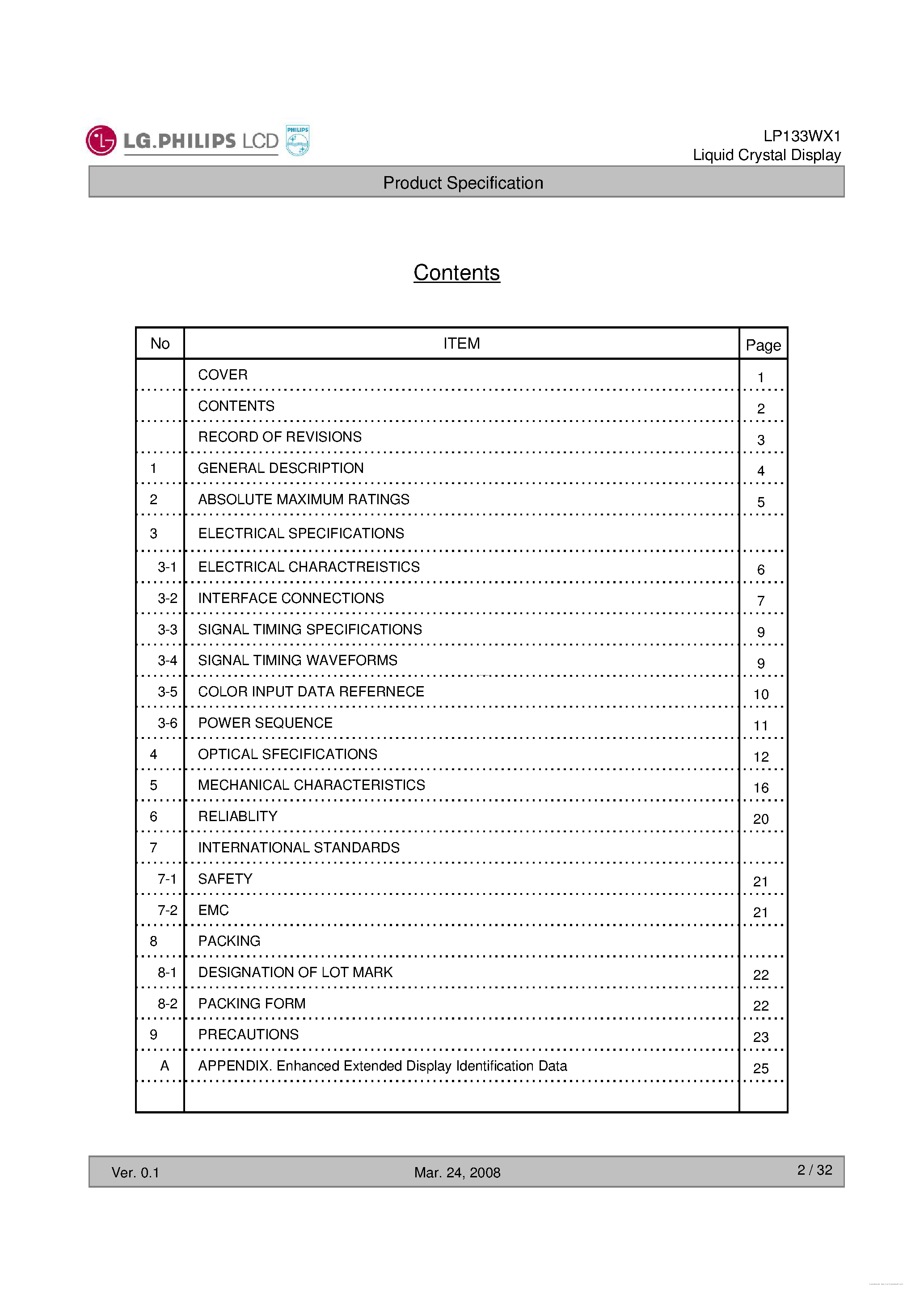 Datasheet LP133WX1-TLP2 - Liquid Crystal Display page 2