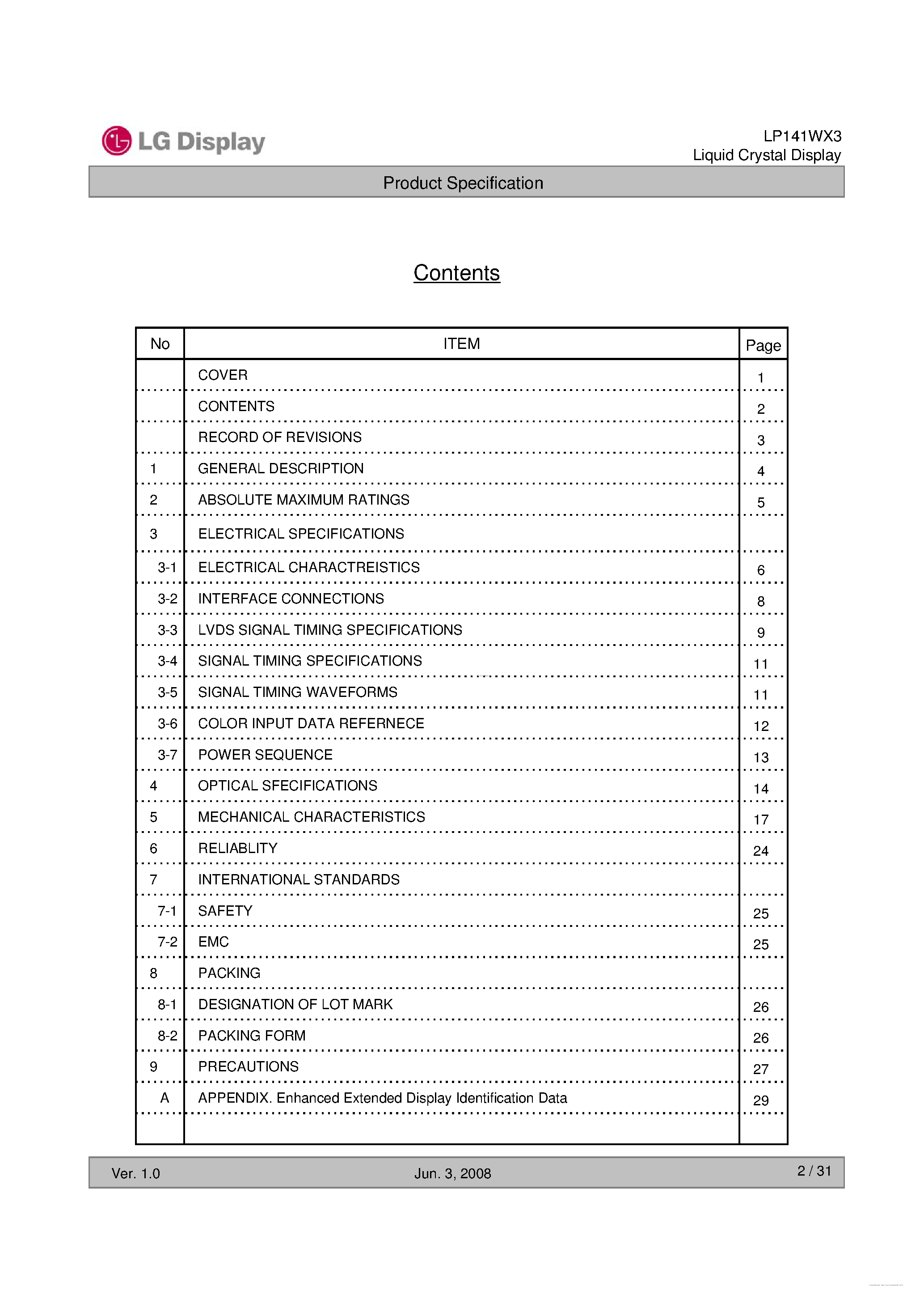 Datasheet LP141WX3-TLP2 - Liquid Crystal Display page 2