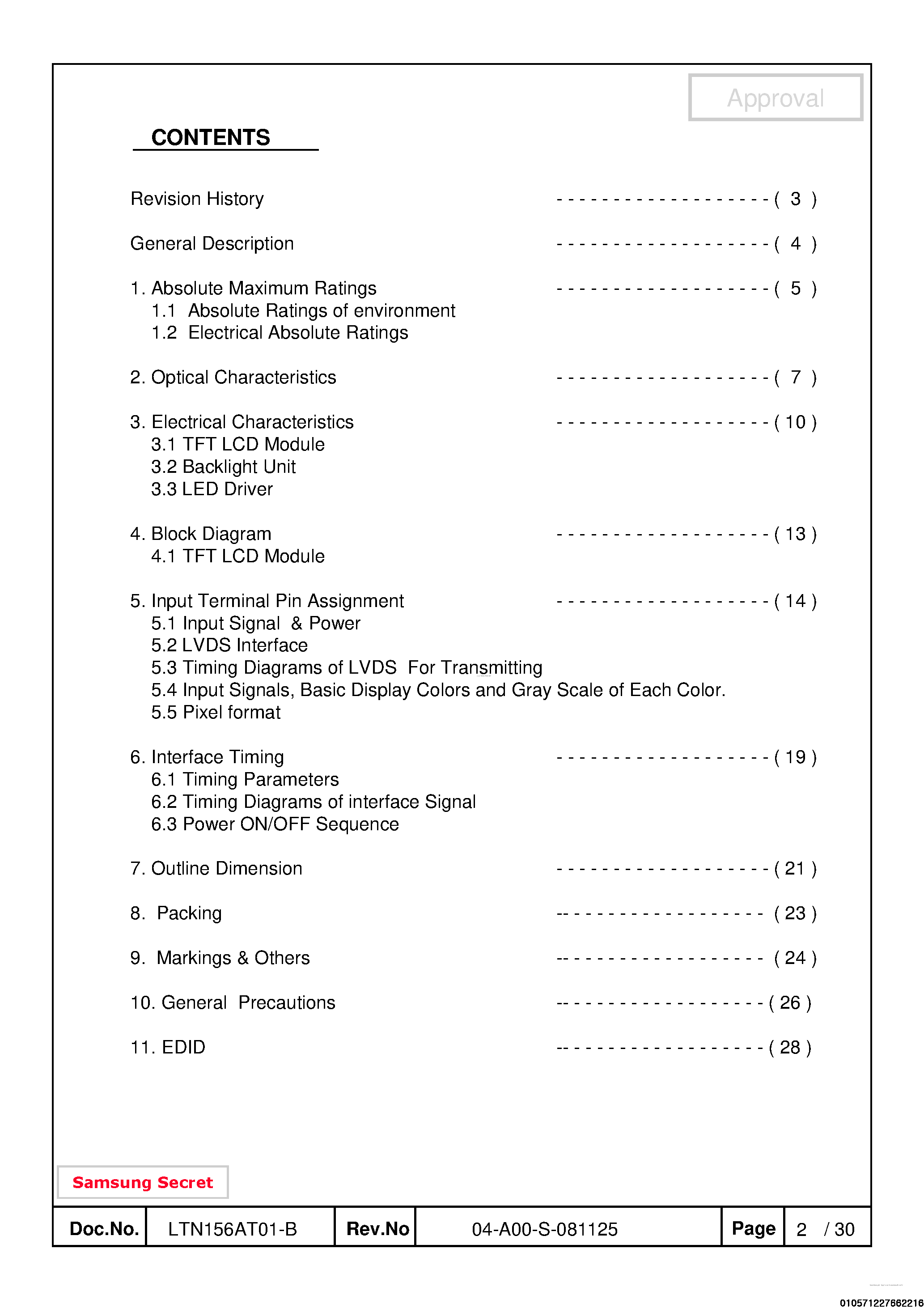 Datasheet LTN156AT01-B - Display Module page 2