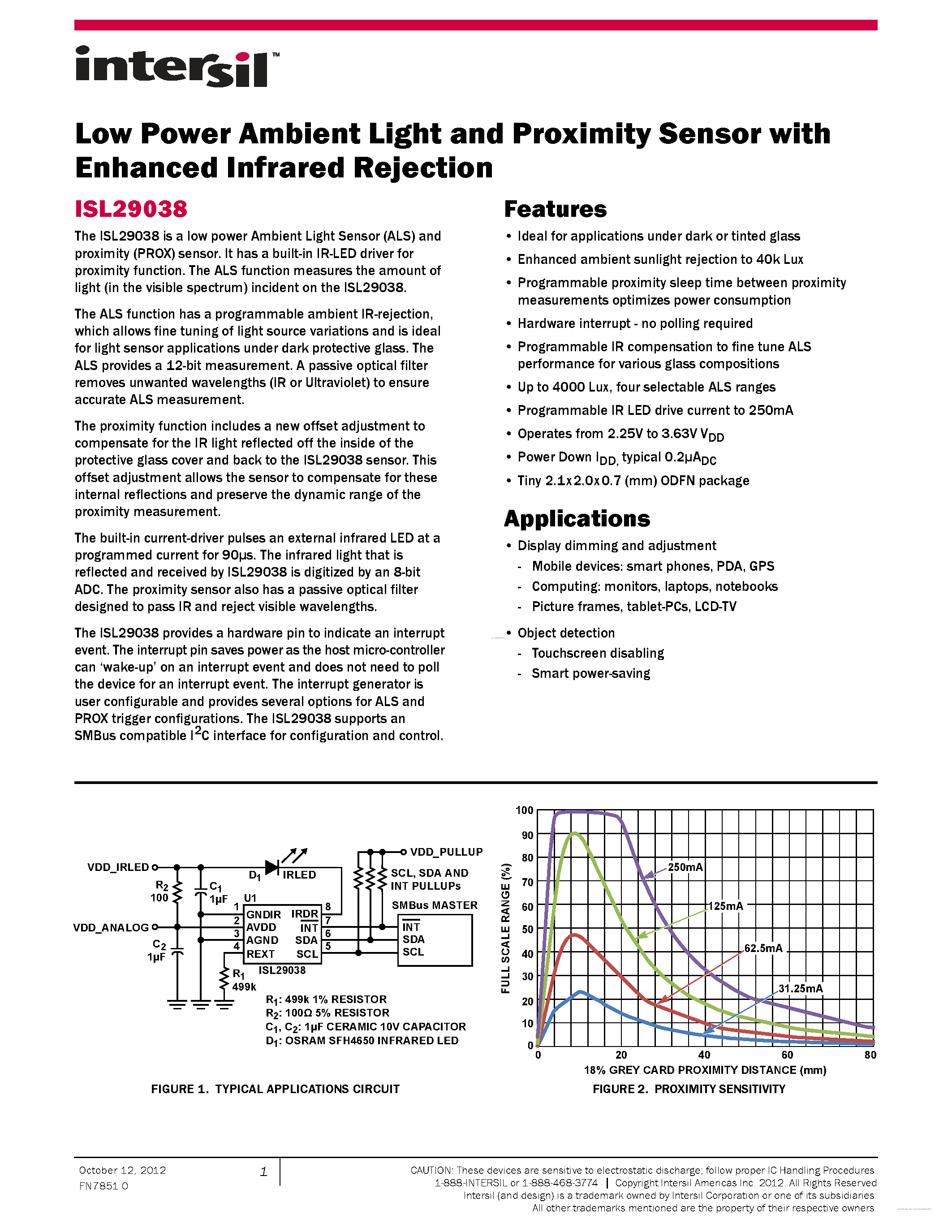 Datasheet ISL29038 - page 1