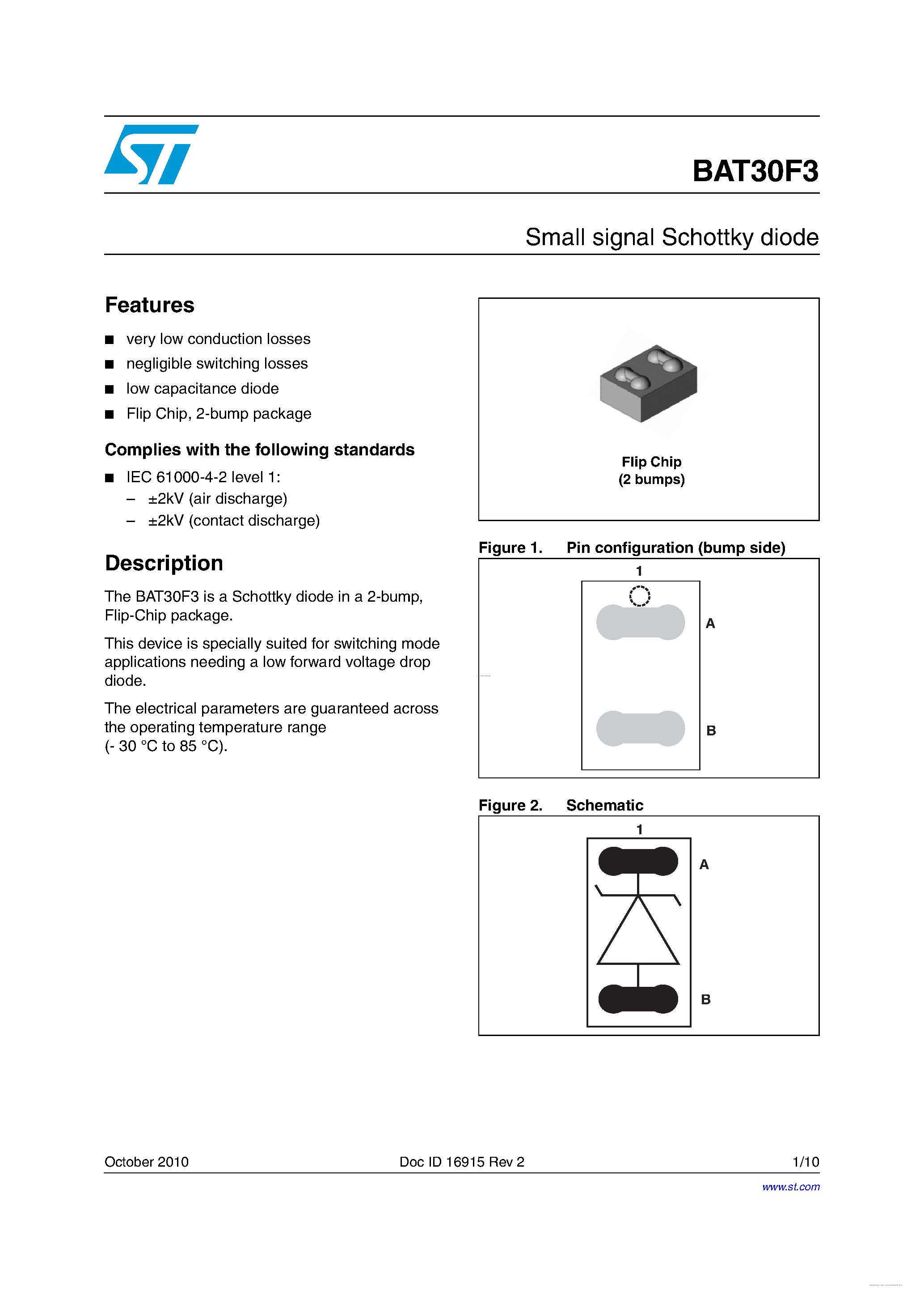 Datasheet BAT30F3 - Small signal Schottky diode page 1