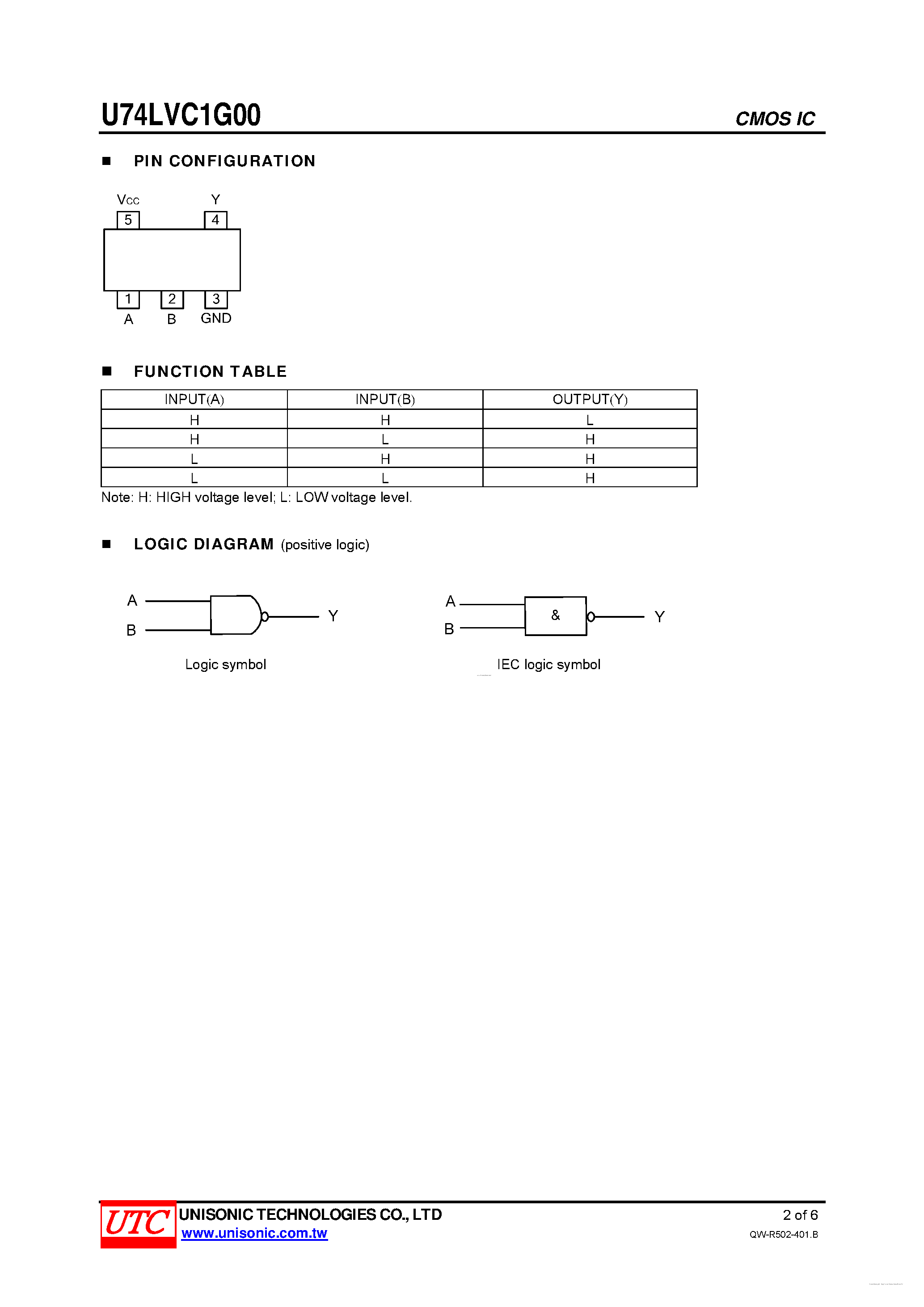 Даташит U74LVC1G00 - SINGLE 2-INPUT NAND GATE страница 2