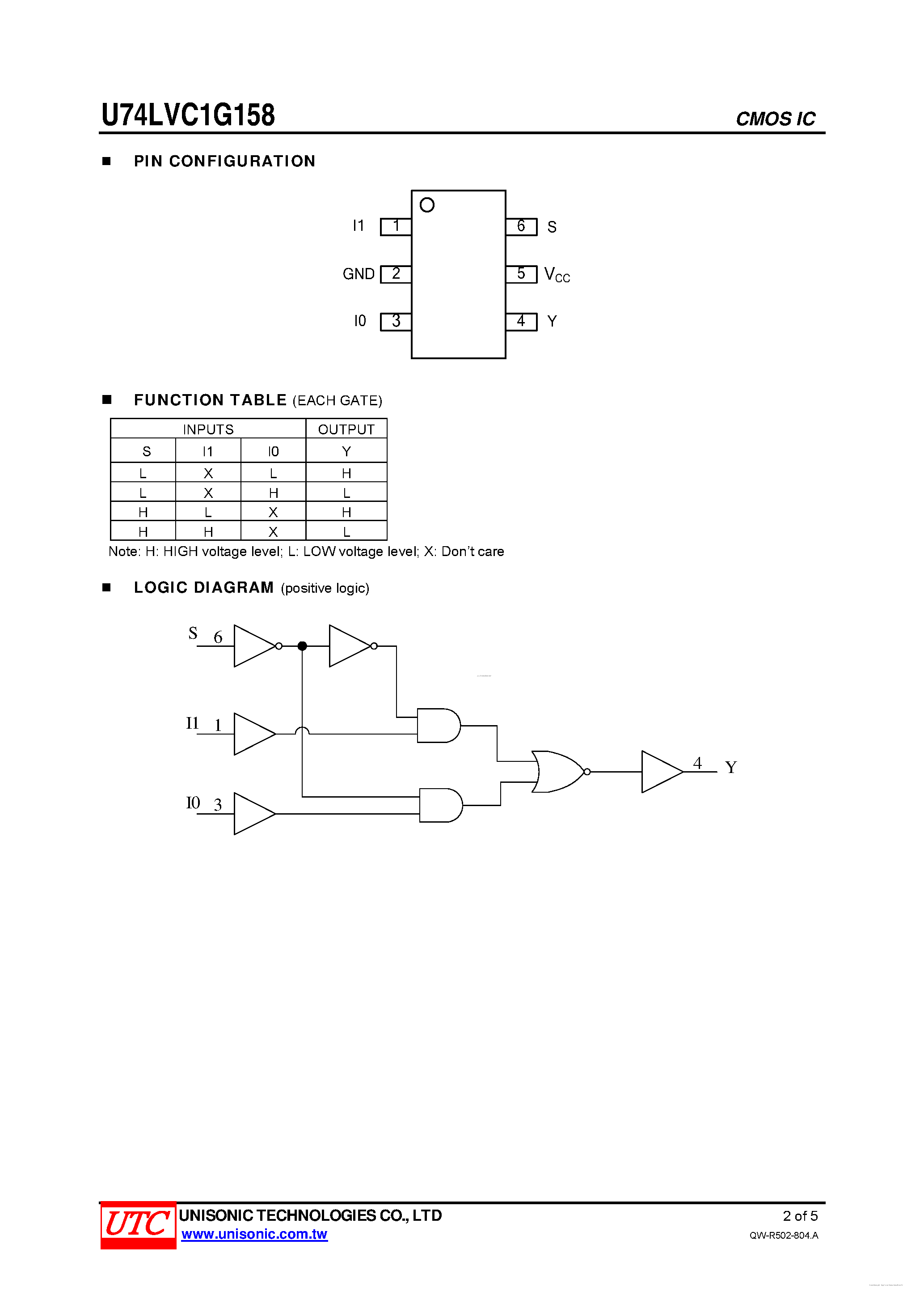 Даташит U74LVC1G158 - SINGLE 2-INPUT MULTIPLEXER страница 2