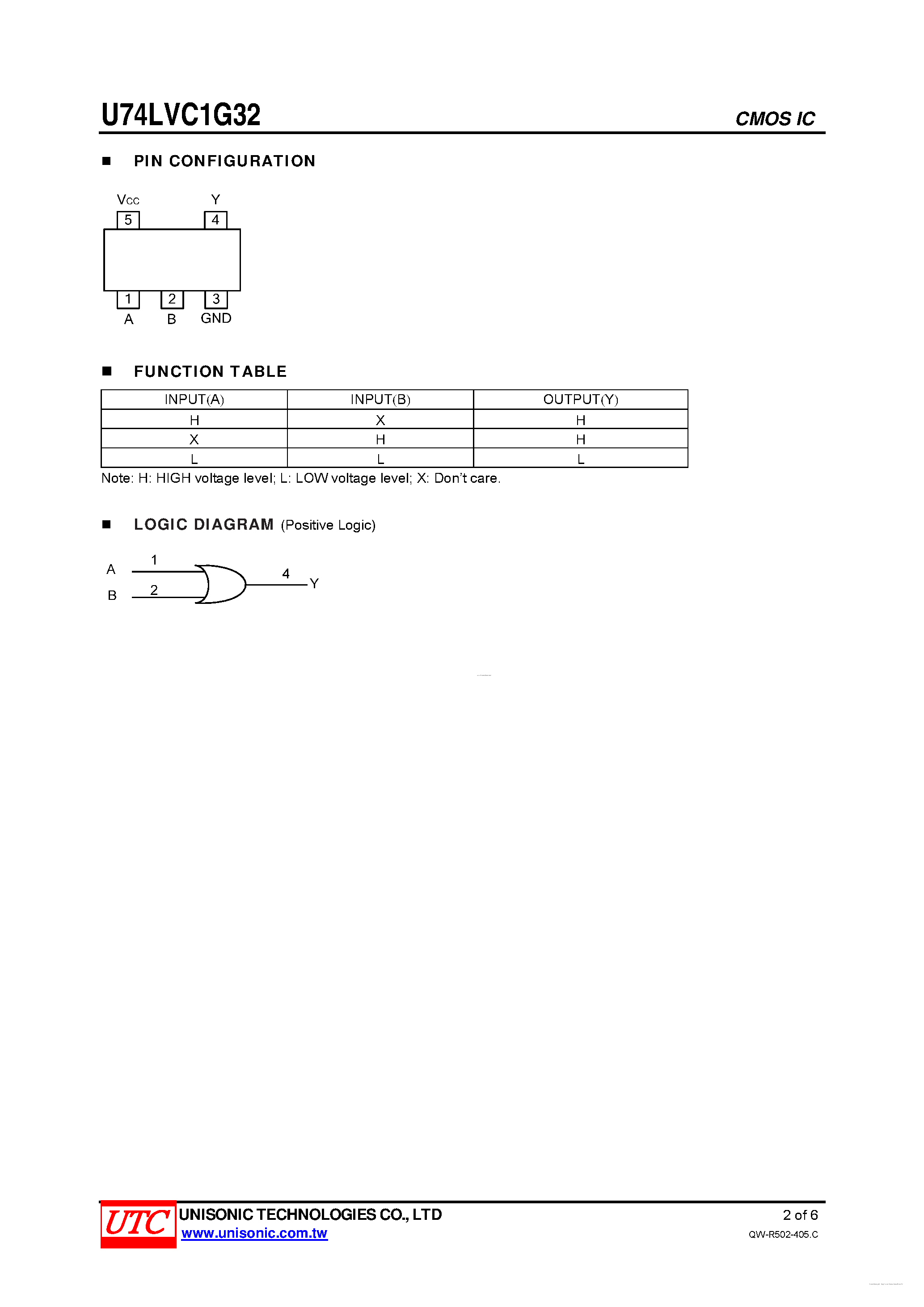 Даташит U74LVC1G32 - SINGLE 2-INPUT POSITIVE-OR GATE страница 2