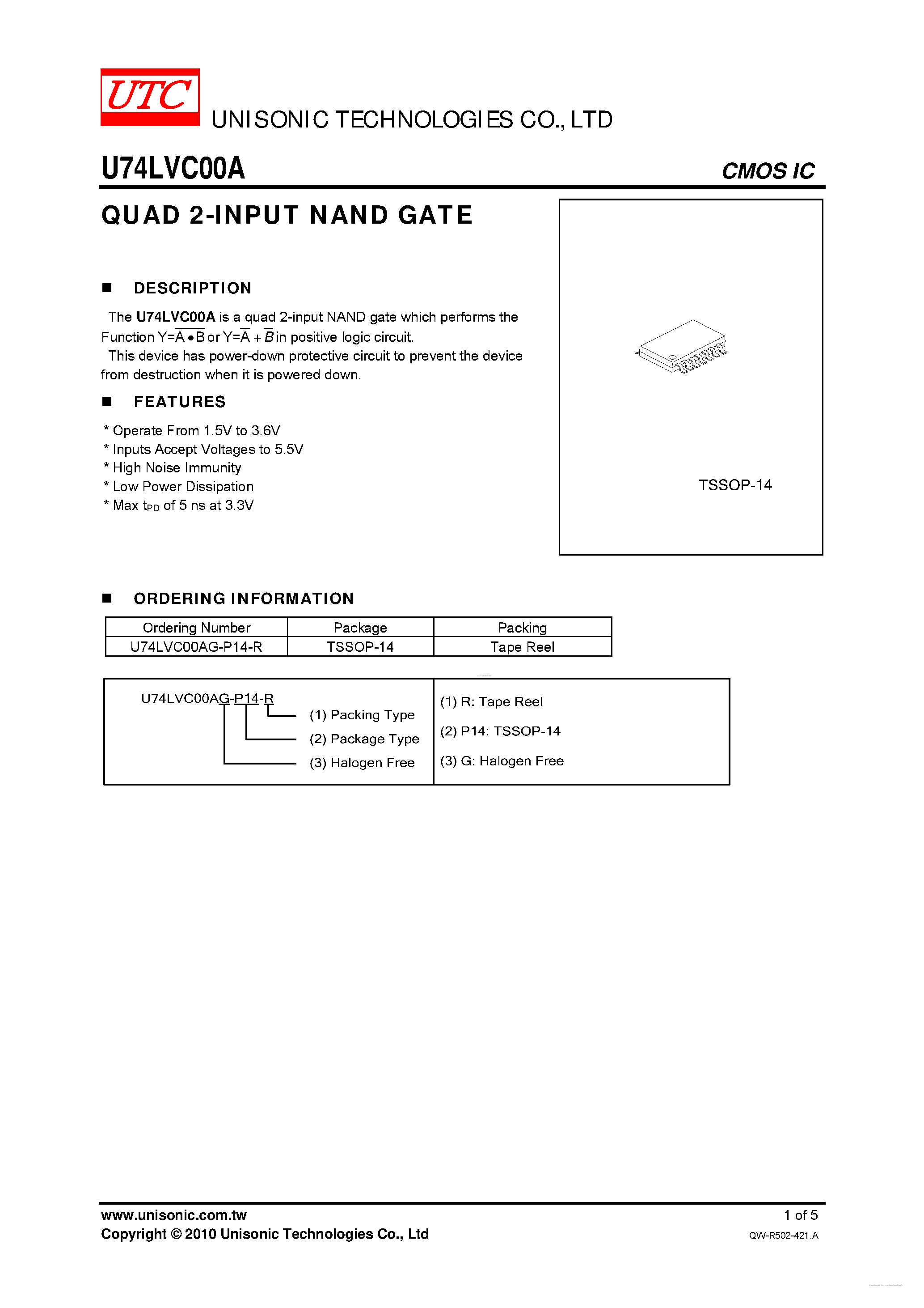 Даташит U74LVC00A - QUAD 2-INPUT NAND GATE страница 1