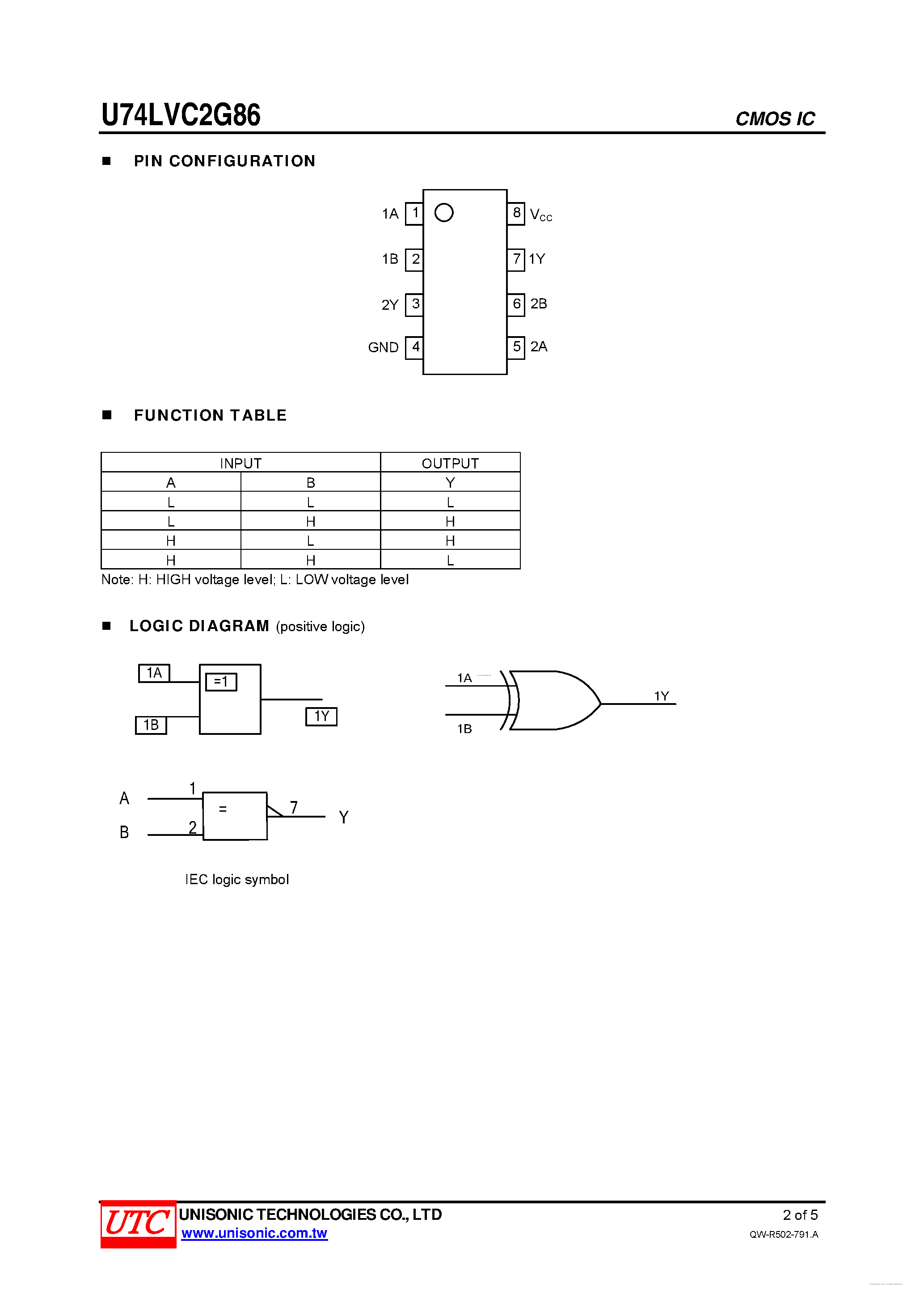 Даташит U74LVC2G86 - DUAL 2-INPUT EXCLUSIVE-OR GATE страница 2