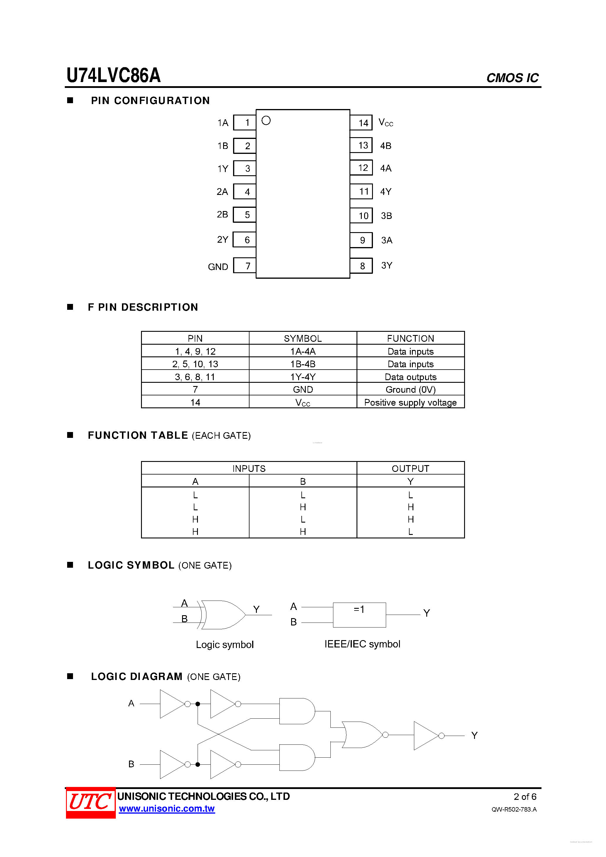 Даташит U74LVC86A - QUAD 2-INPUT EXCLUSIVE OR GATE страница 2