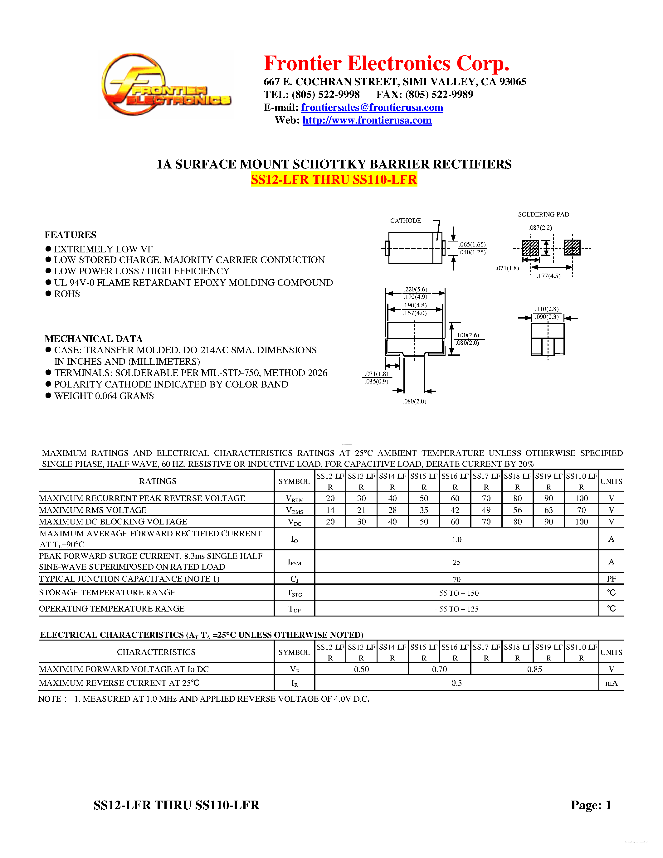 Datasheet SS110-LFR - page 1