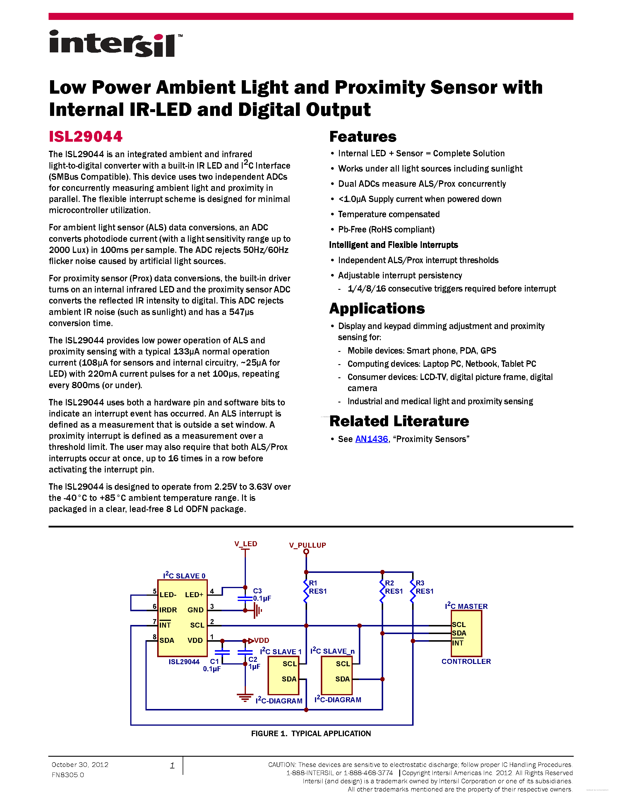 Datasheet ISL29044 - page 1