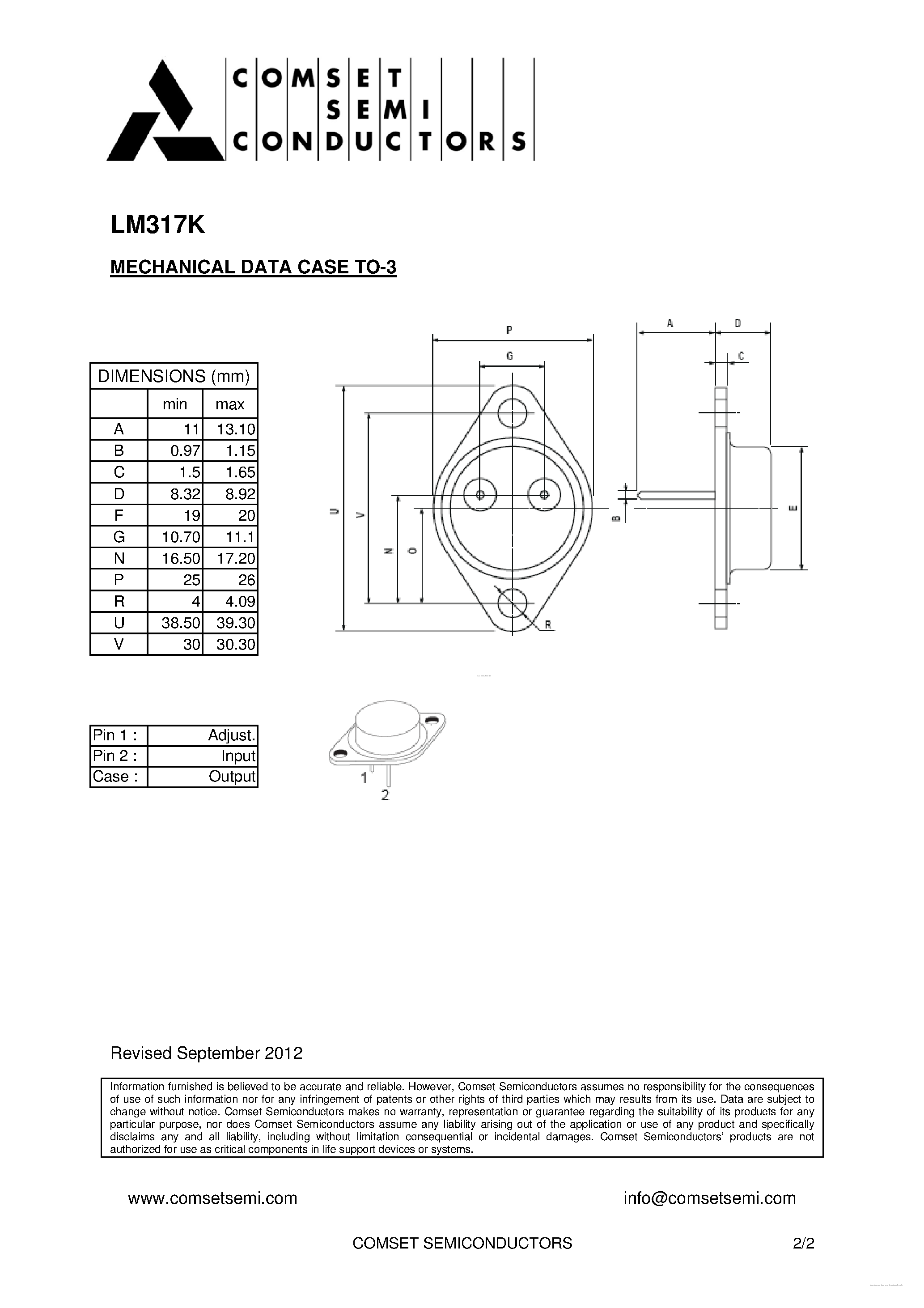 Datasheet LM317K - 3-Terminal POSITIVE ADJUSTABLE VOLTAGE REGULATOR page 2