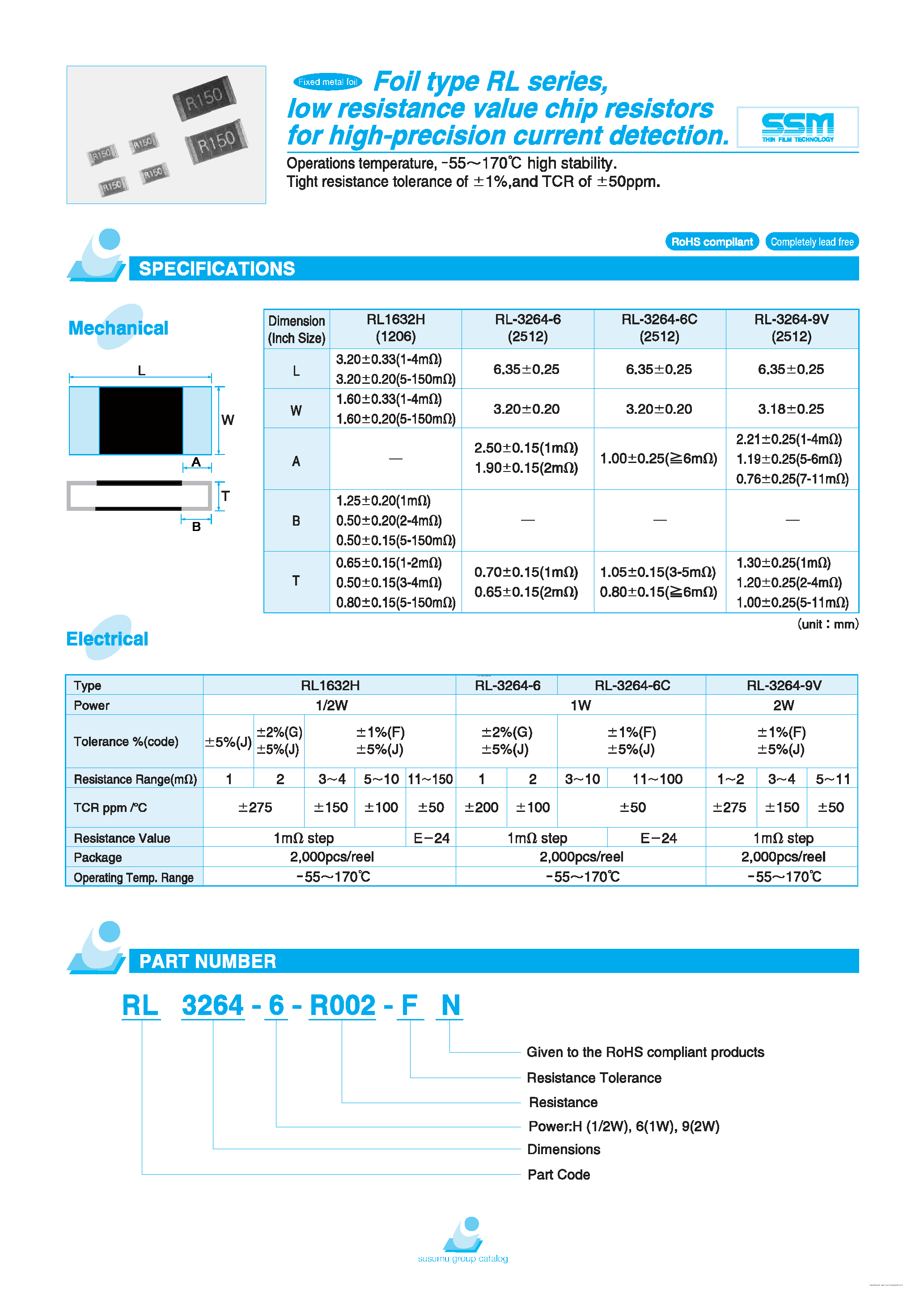 Datasheet RL3264-6-R002-FN - low resistance value chip resistors page 1