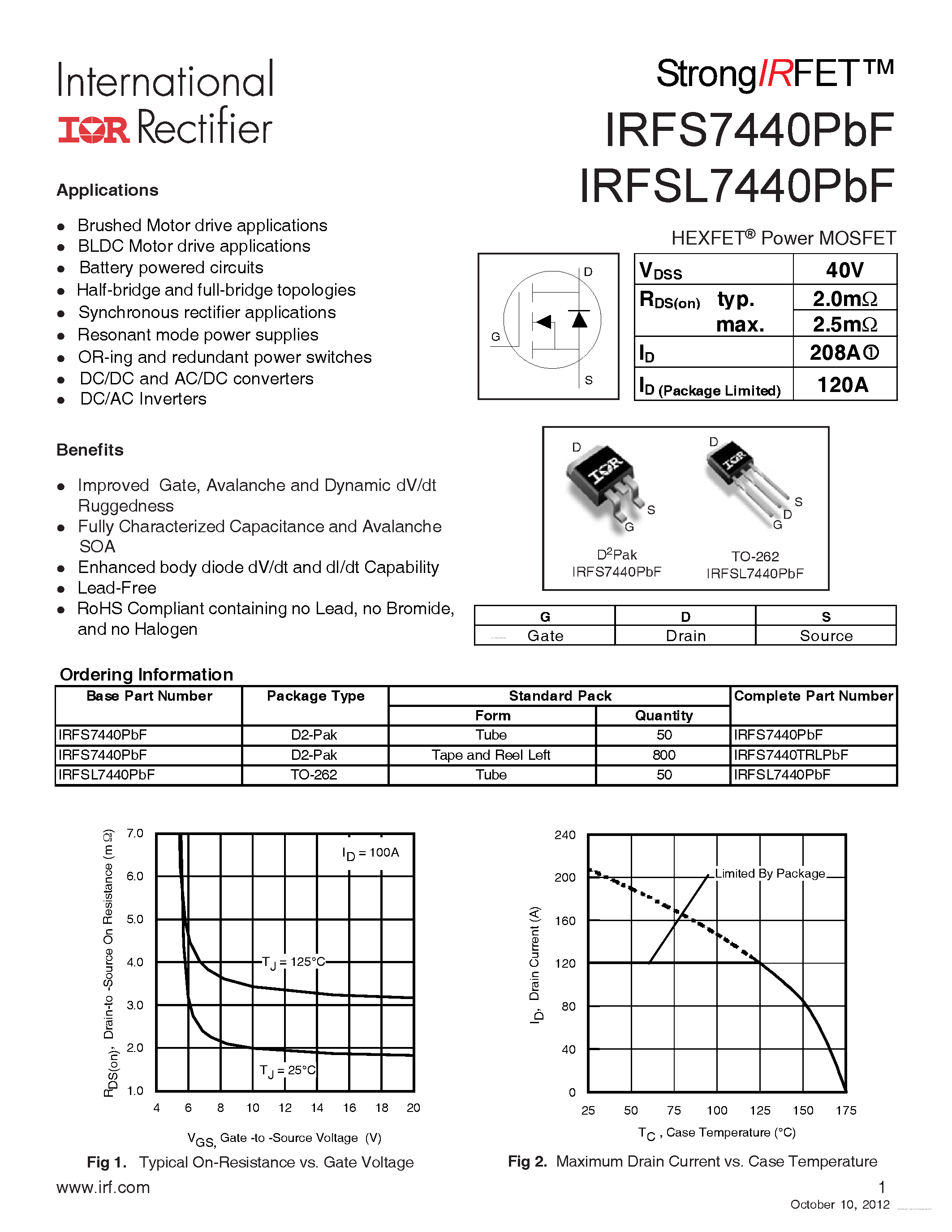 Datasheet IRFS7440PBF - page 1