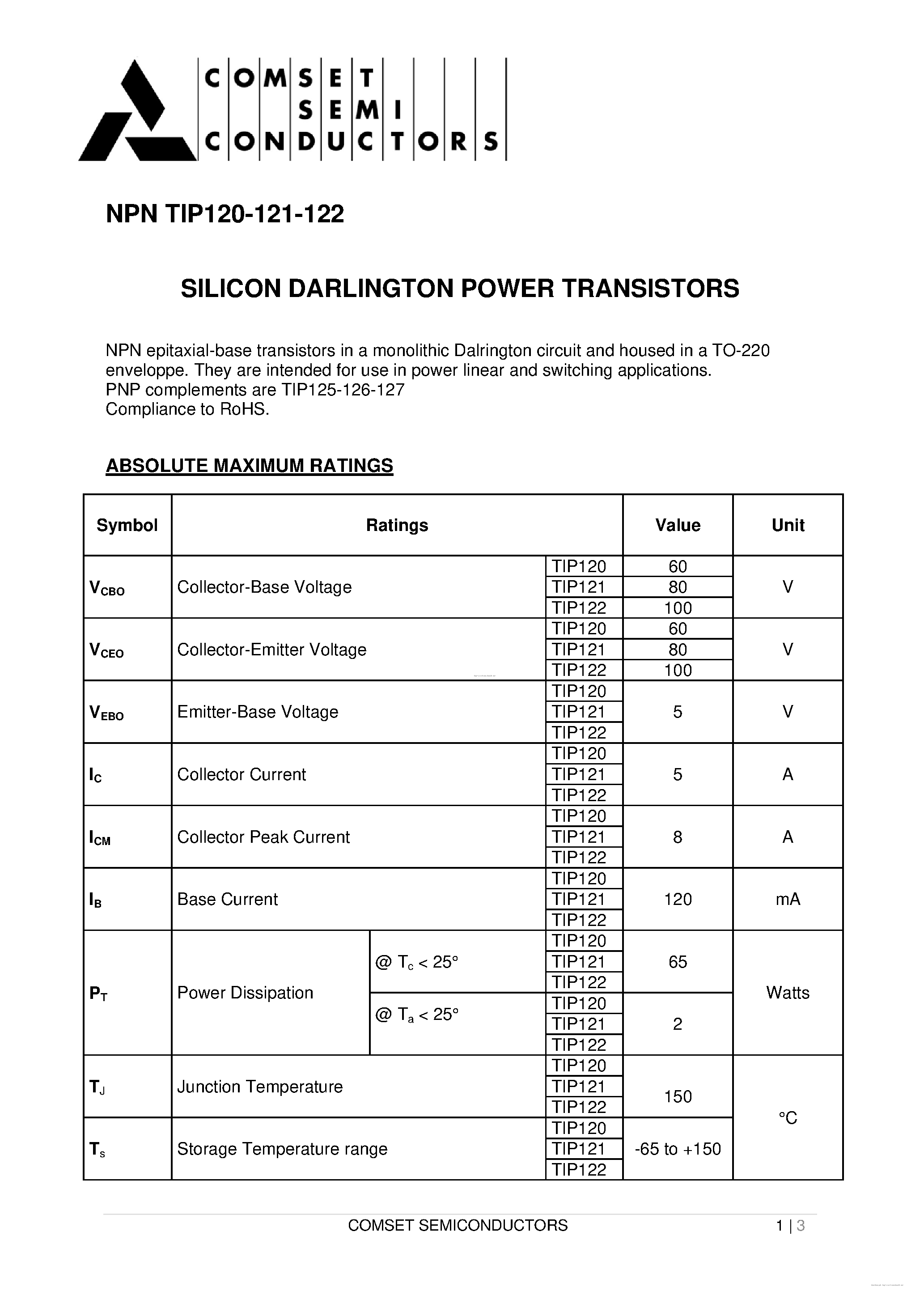 Datasheet TIP120 - page 1