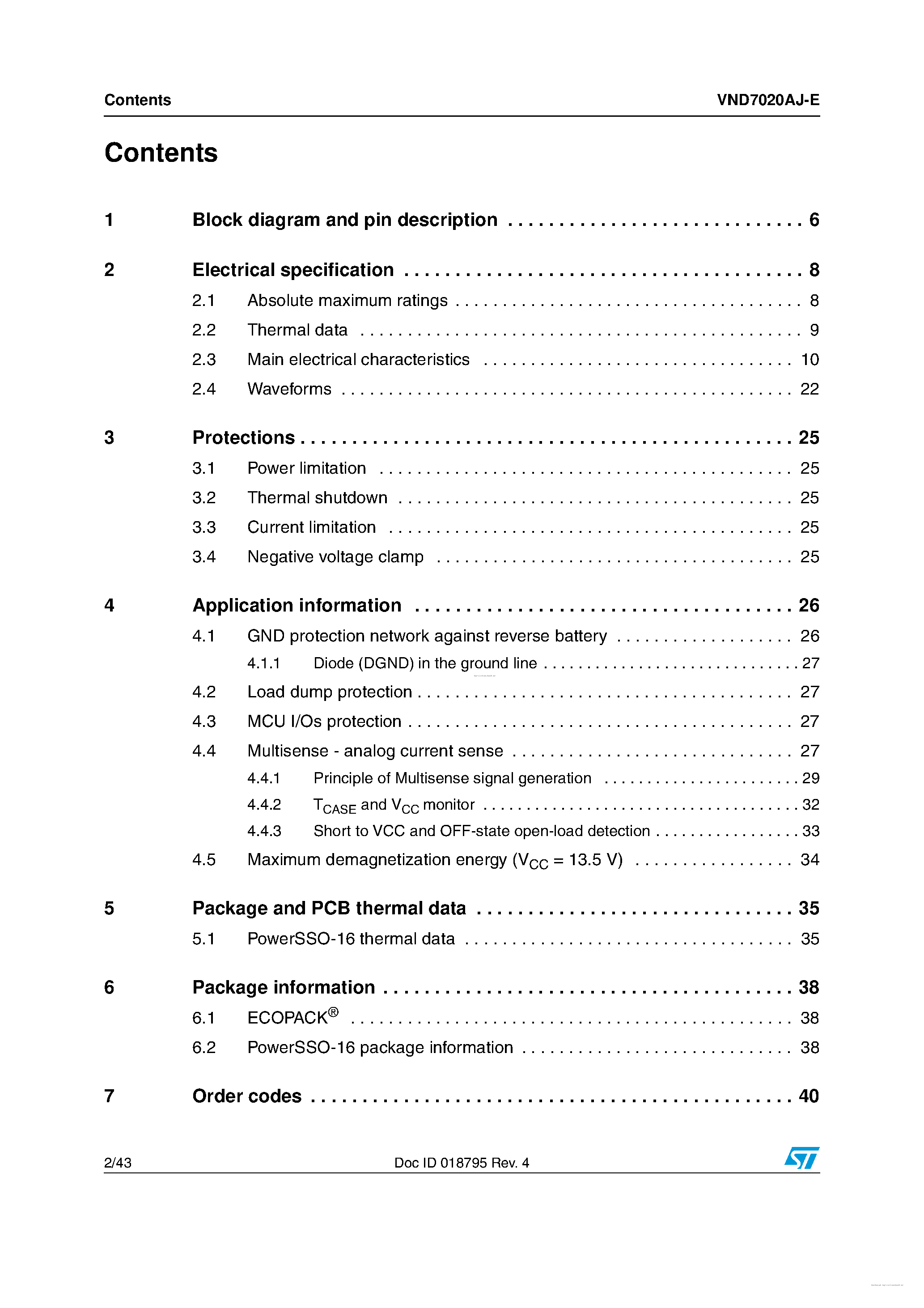 Datasheet VND7020AJ-E - page 2