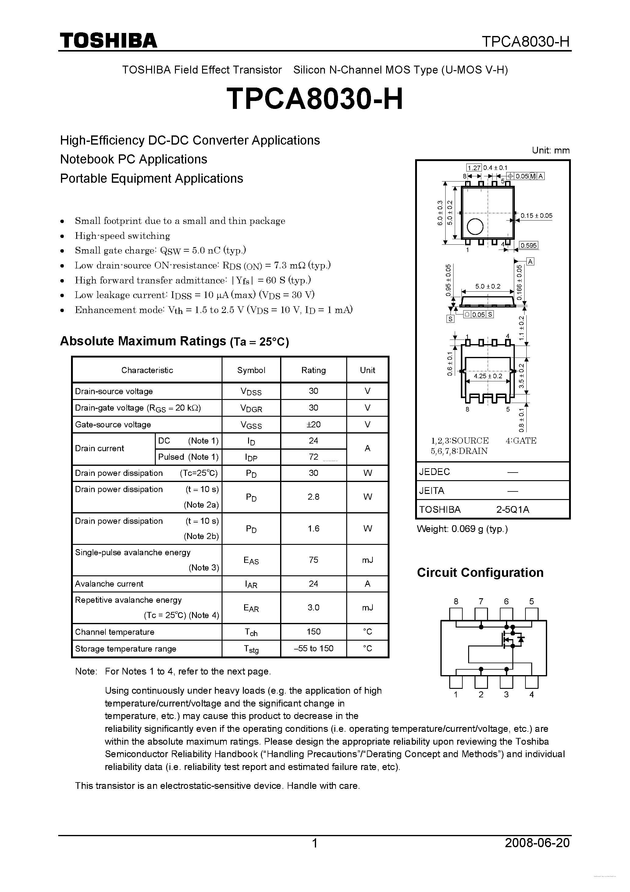 Даташит TPCA8030-H - страница 1