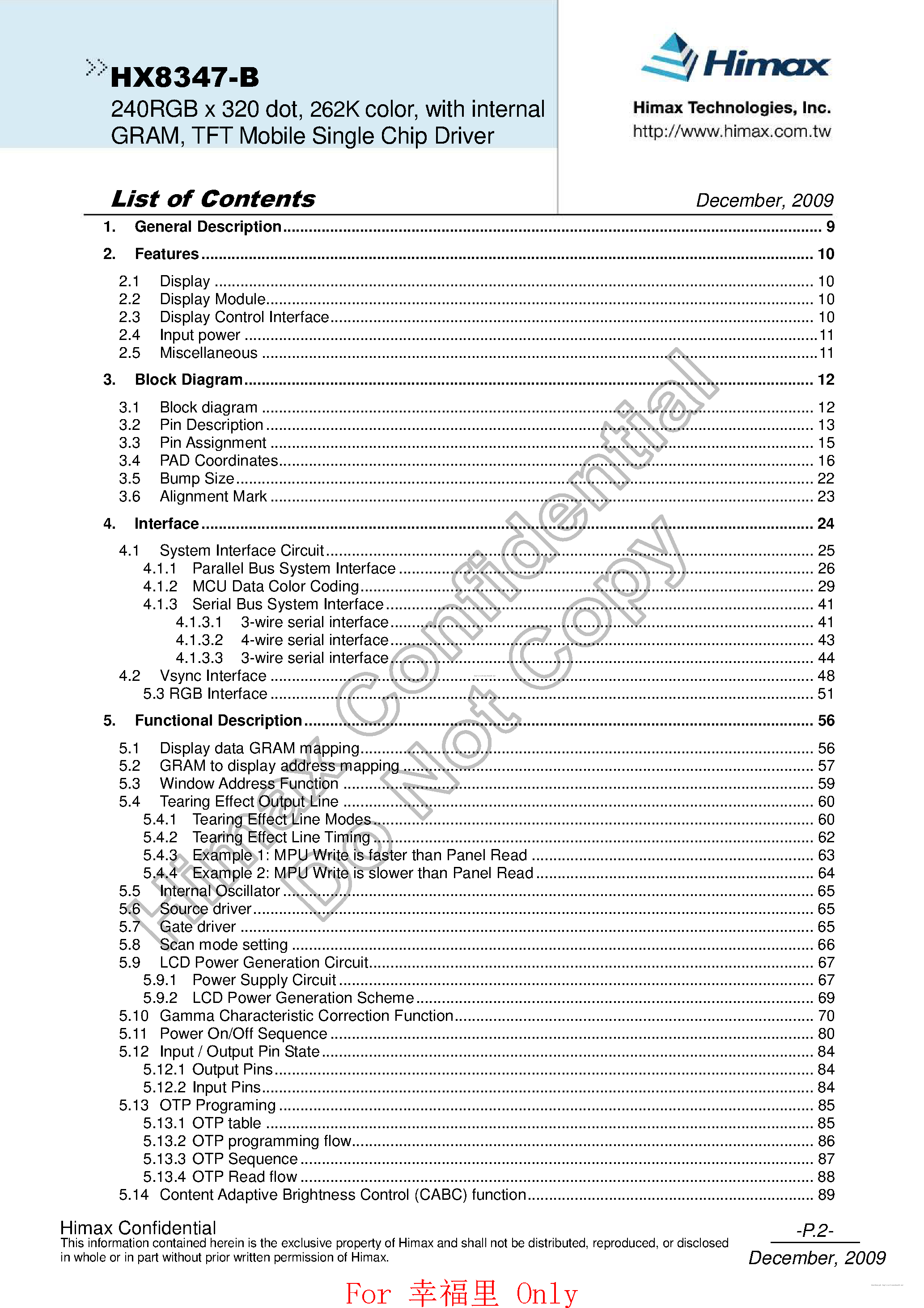 Datasheet HX8347-B - page 2