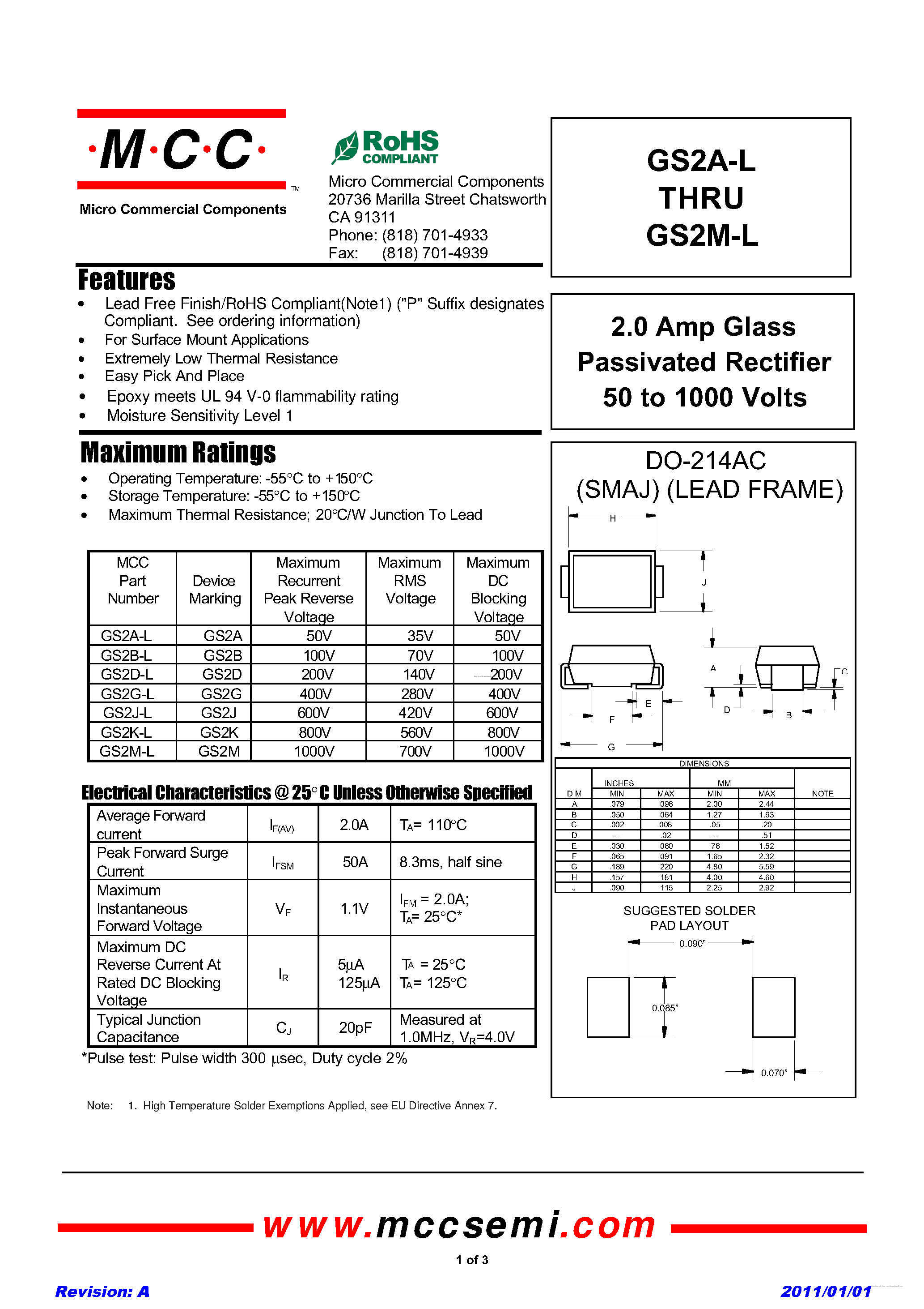 Datasheet GS2A-L - page 1