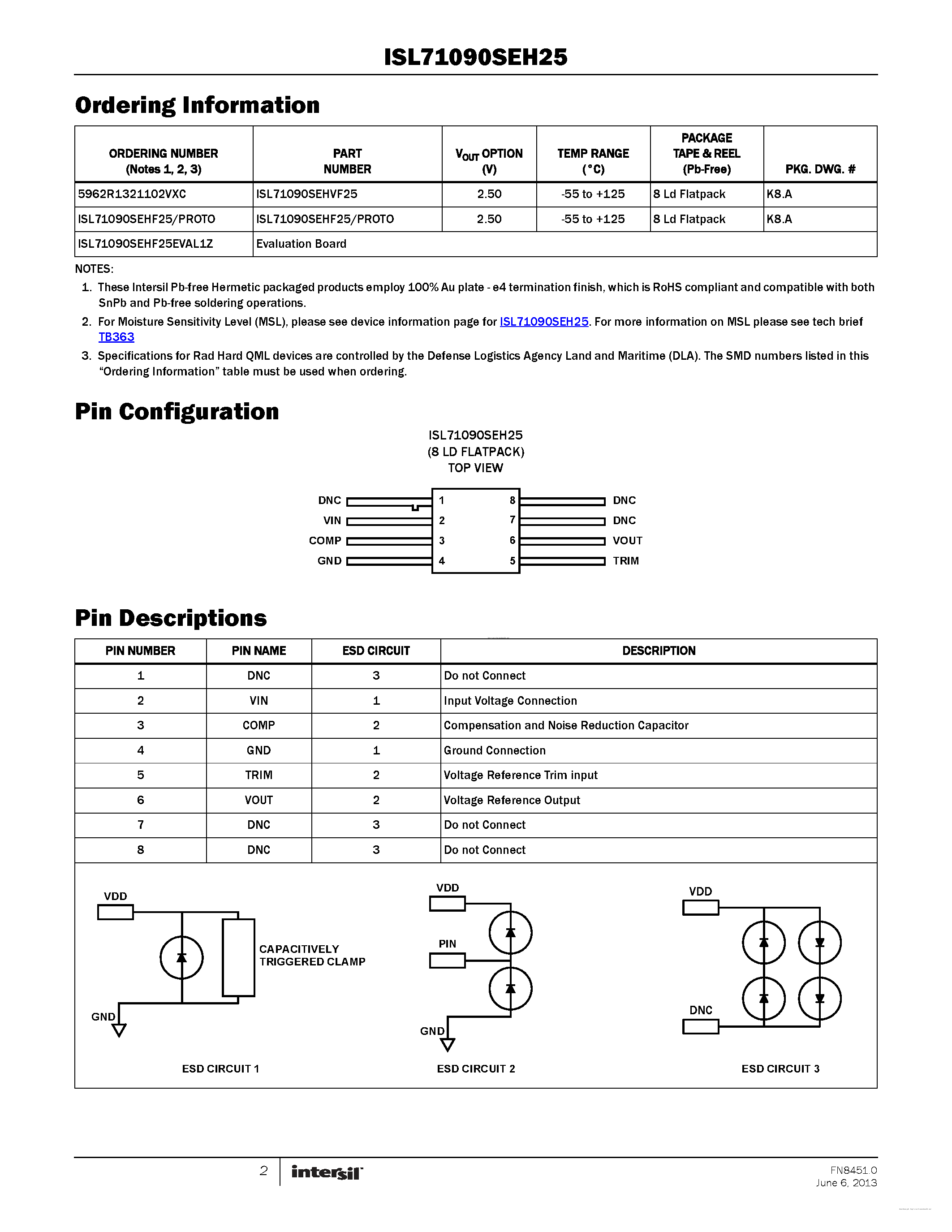 Datasheet ISL71090SEHF25 - page 2