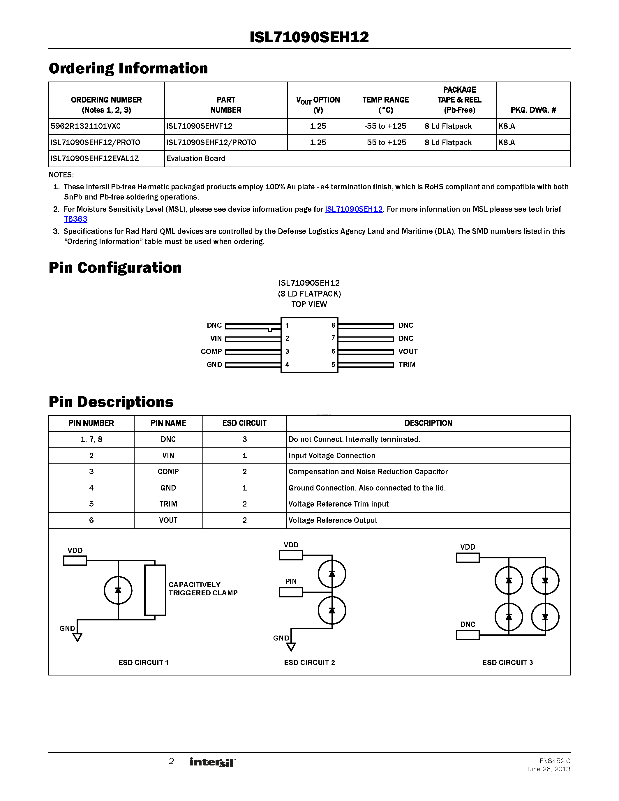 Datasheet ISL71090SEH12 - page 2