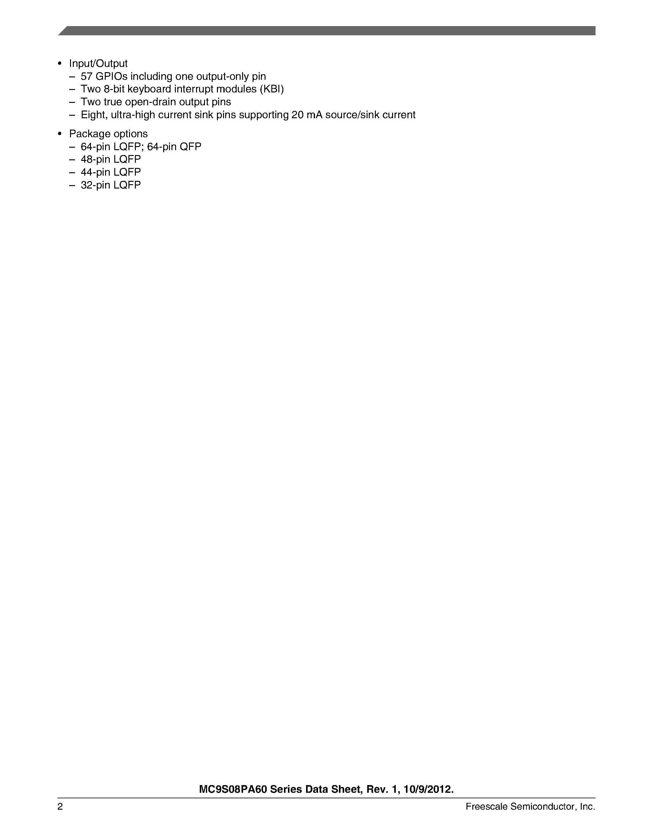 Datasheet MC9S08PA60 - page 2