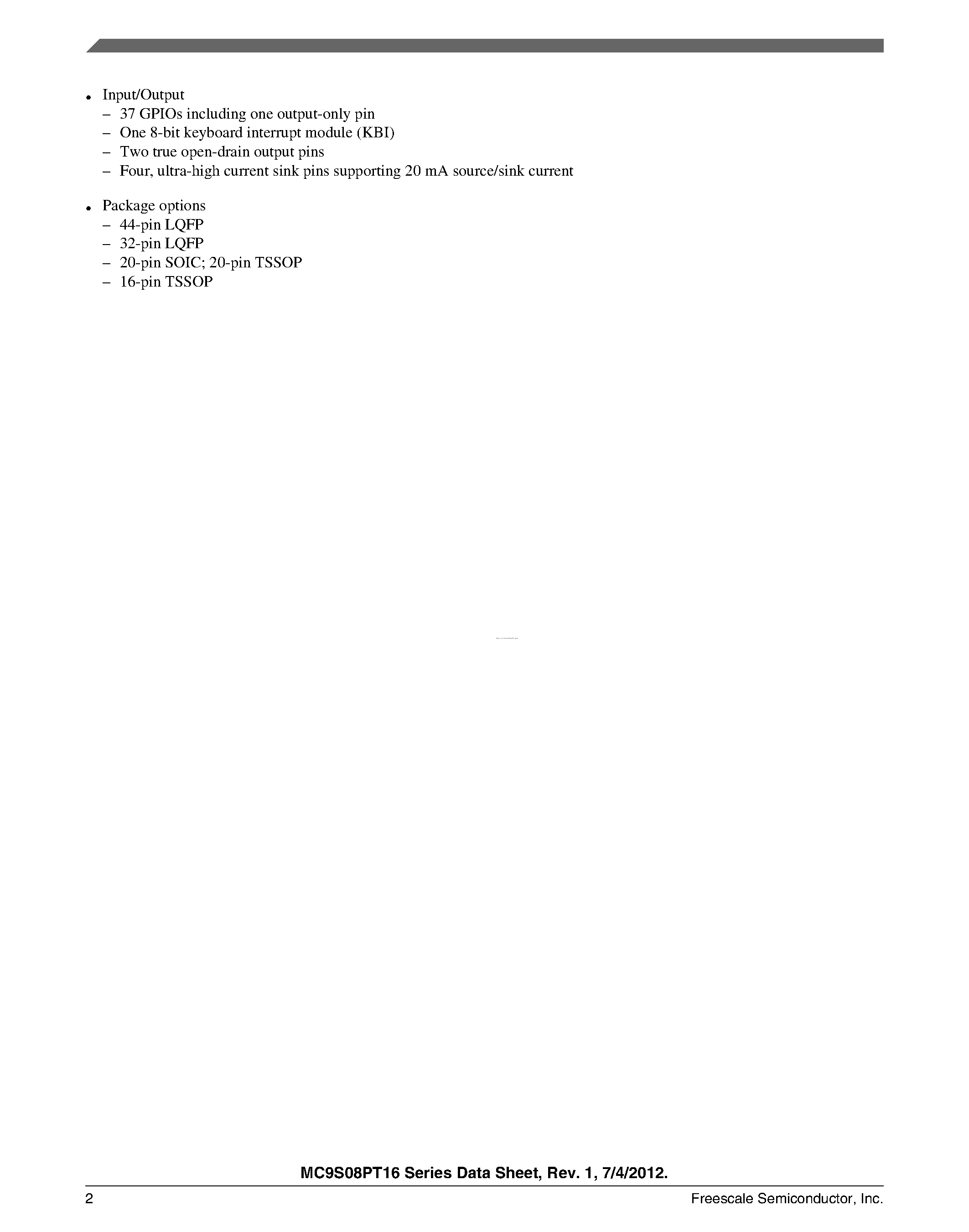 Datasheet MC9S08PT16 - page 2