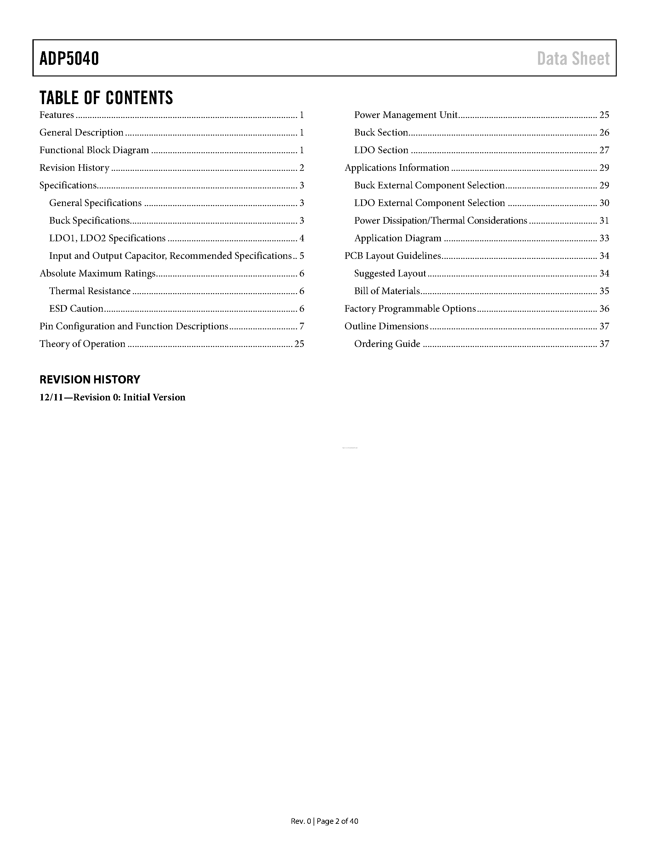 Datasheet ADP5040 - page 2