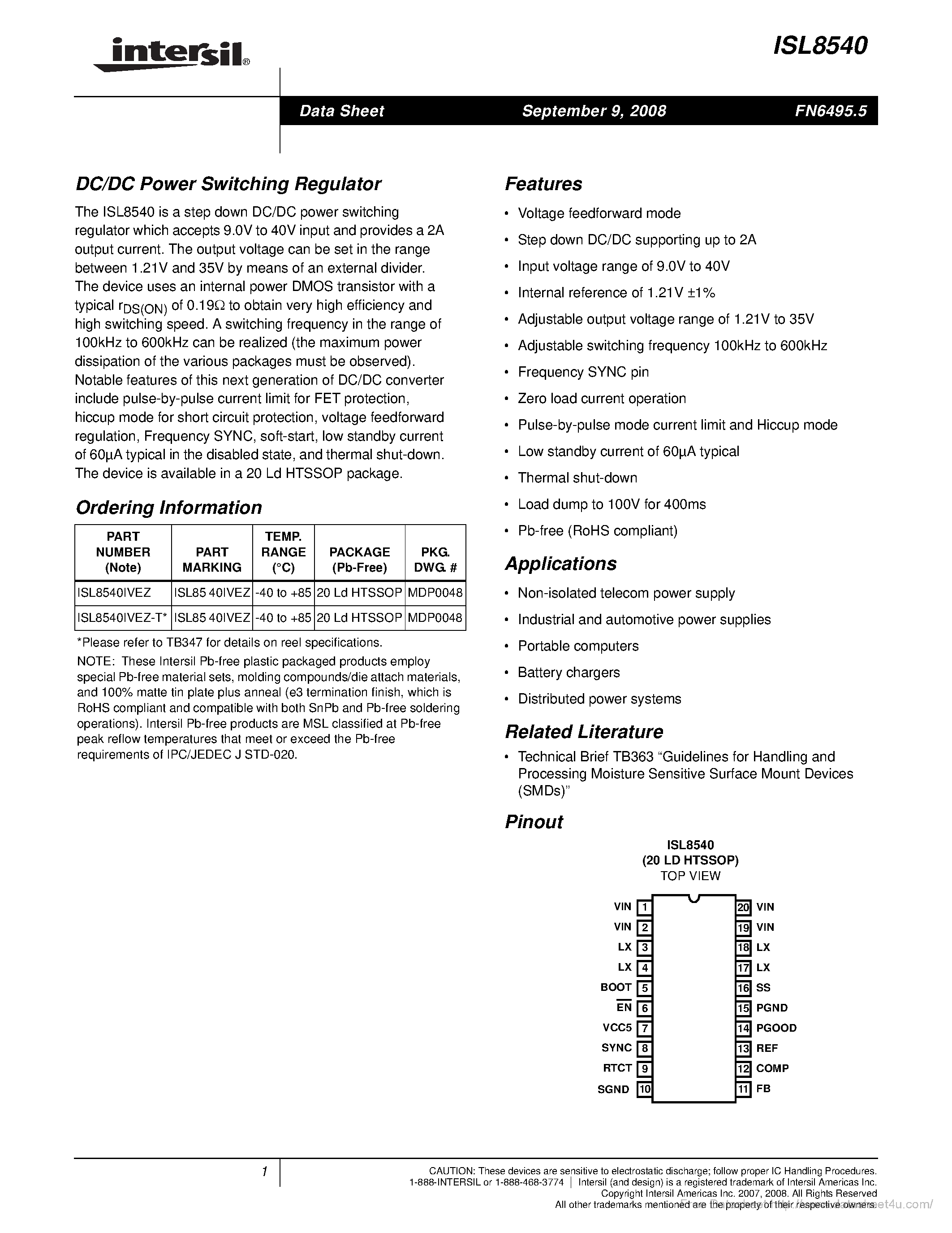 Datasheet ISL8540 - page 1