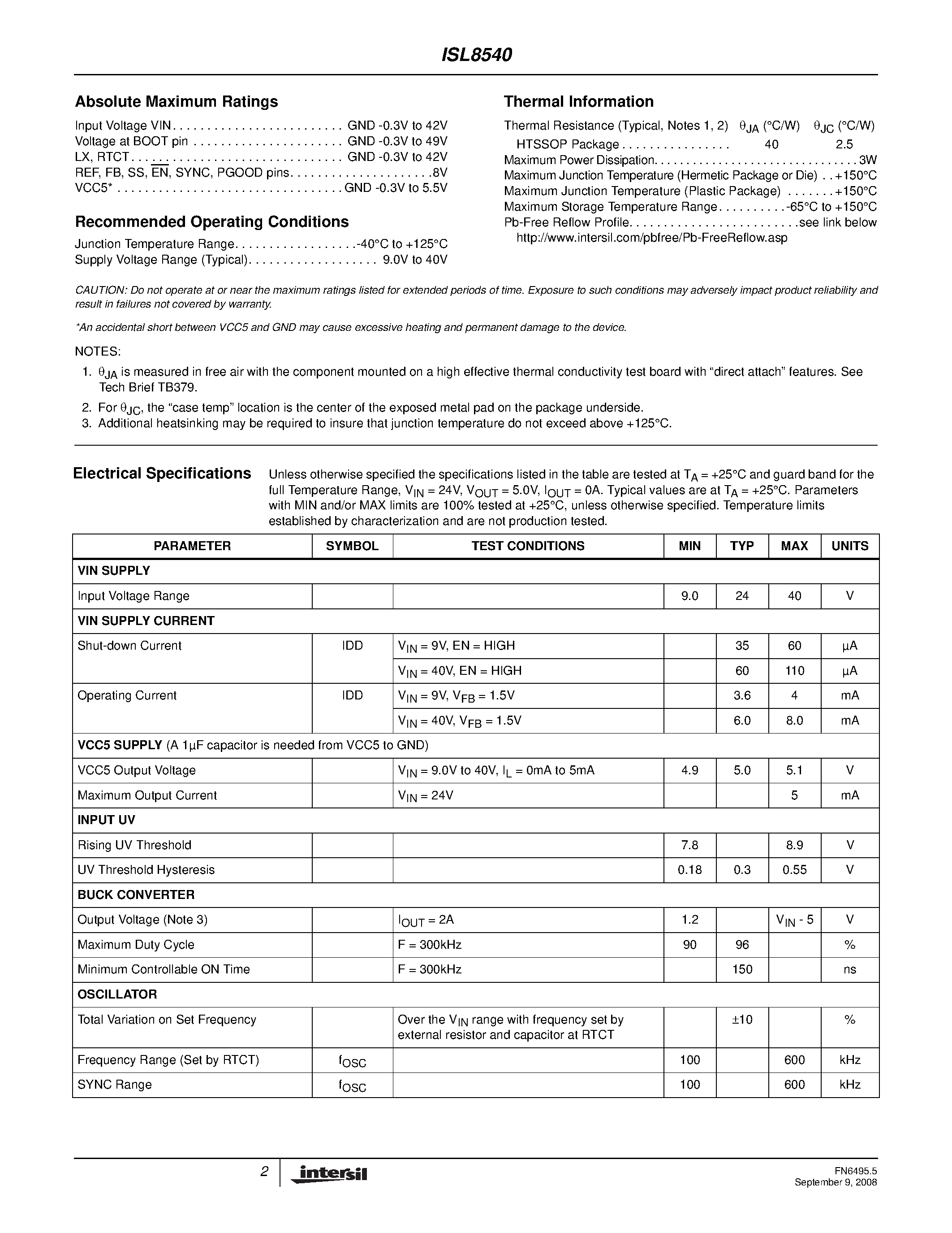 Datasheet ISL8540 - page 2