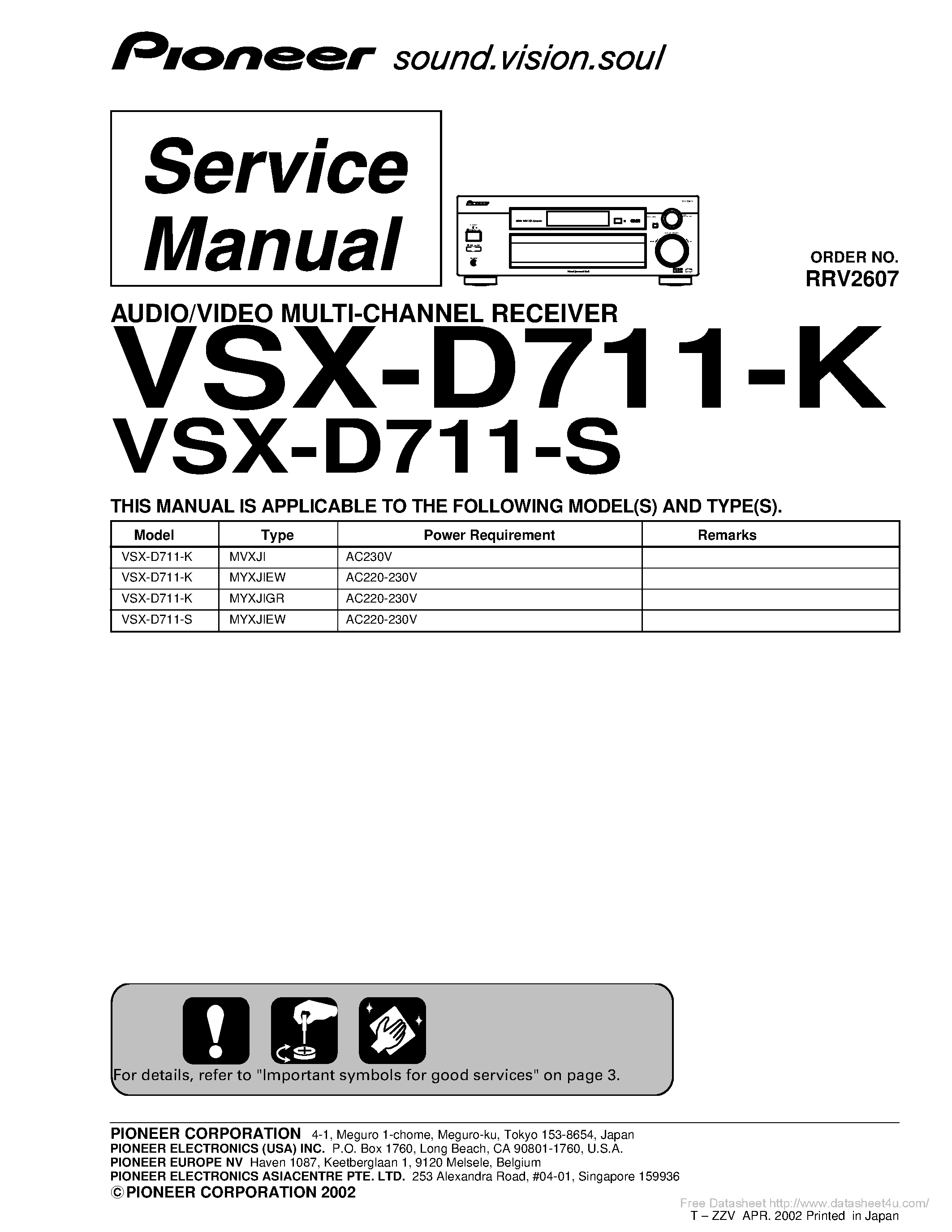 Datasheet VSX-D711-K - page 1