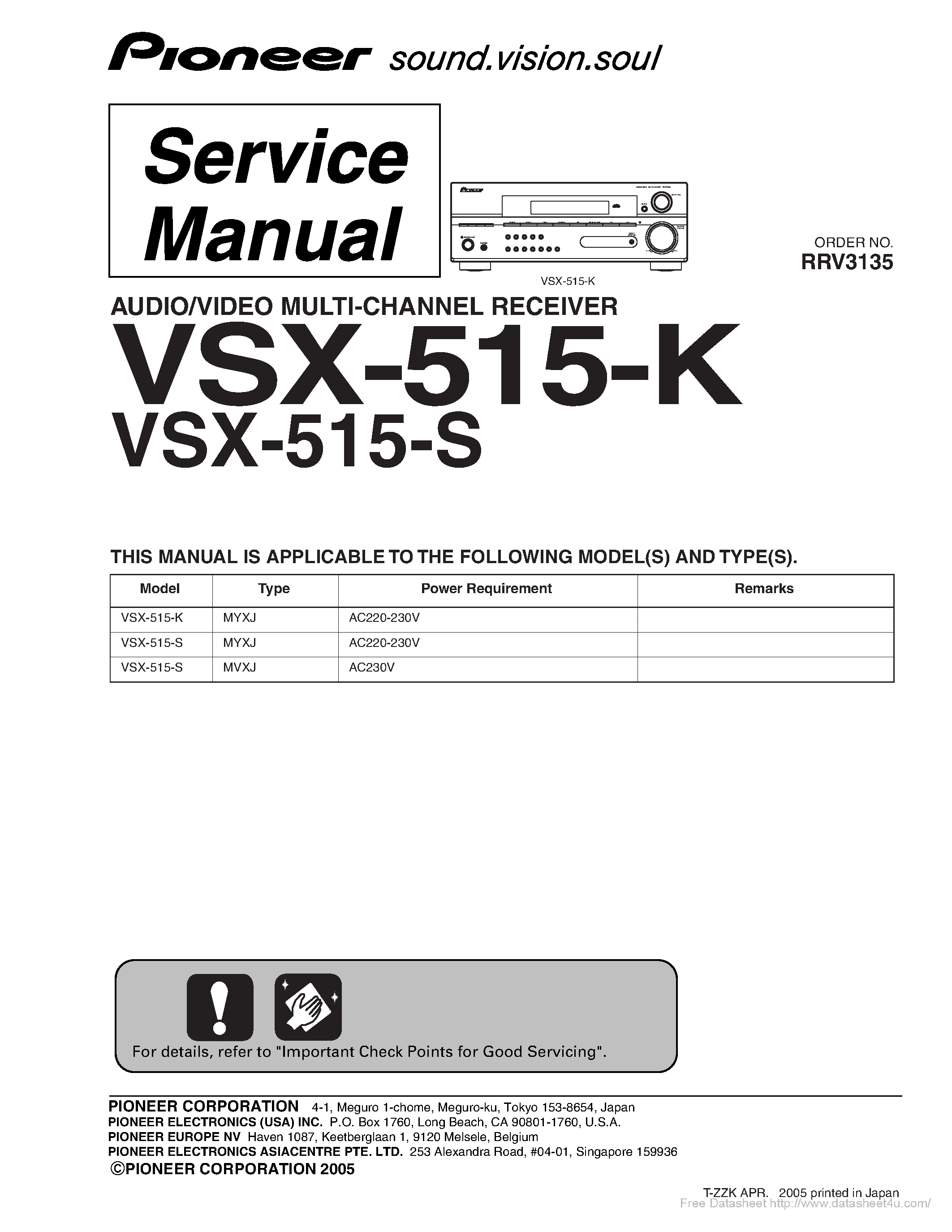 Datasheet VSX-515-K - page 1