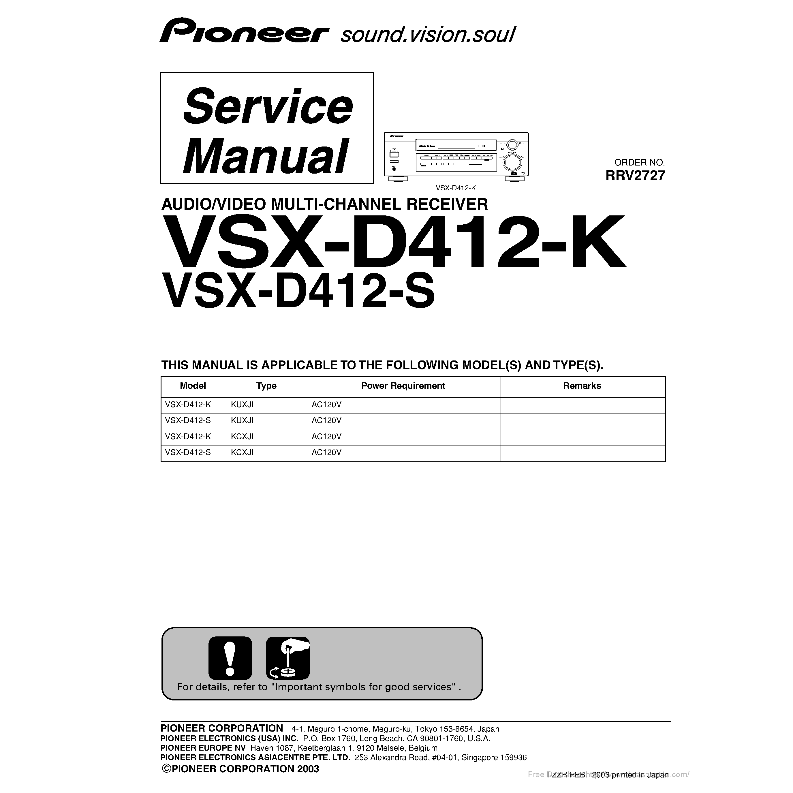 Datasheet VSX-D412-K - page 1