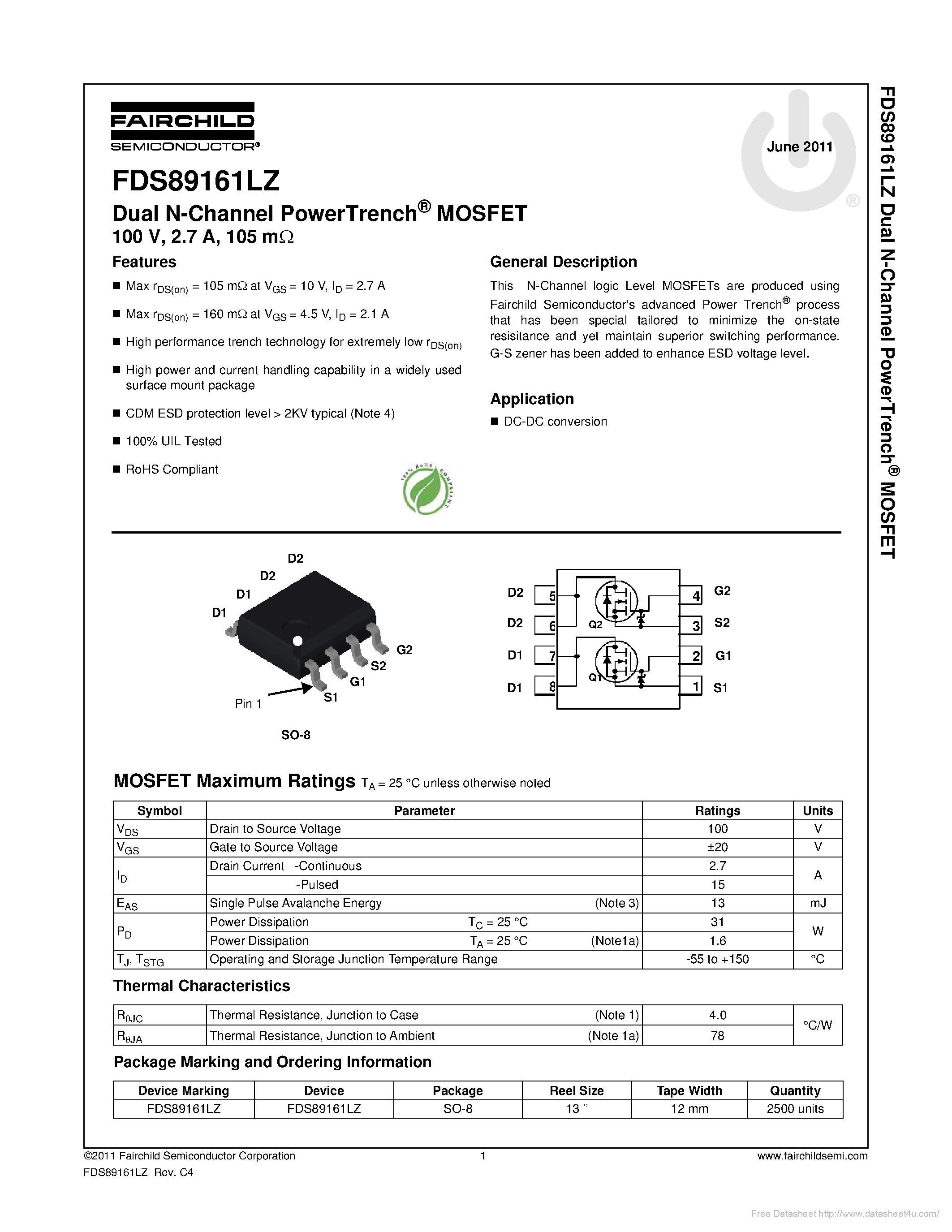 Datasheet FDS89161LZ - page 1