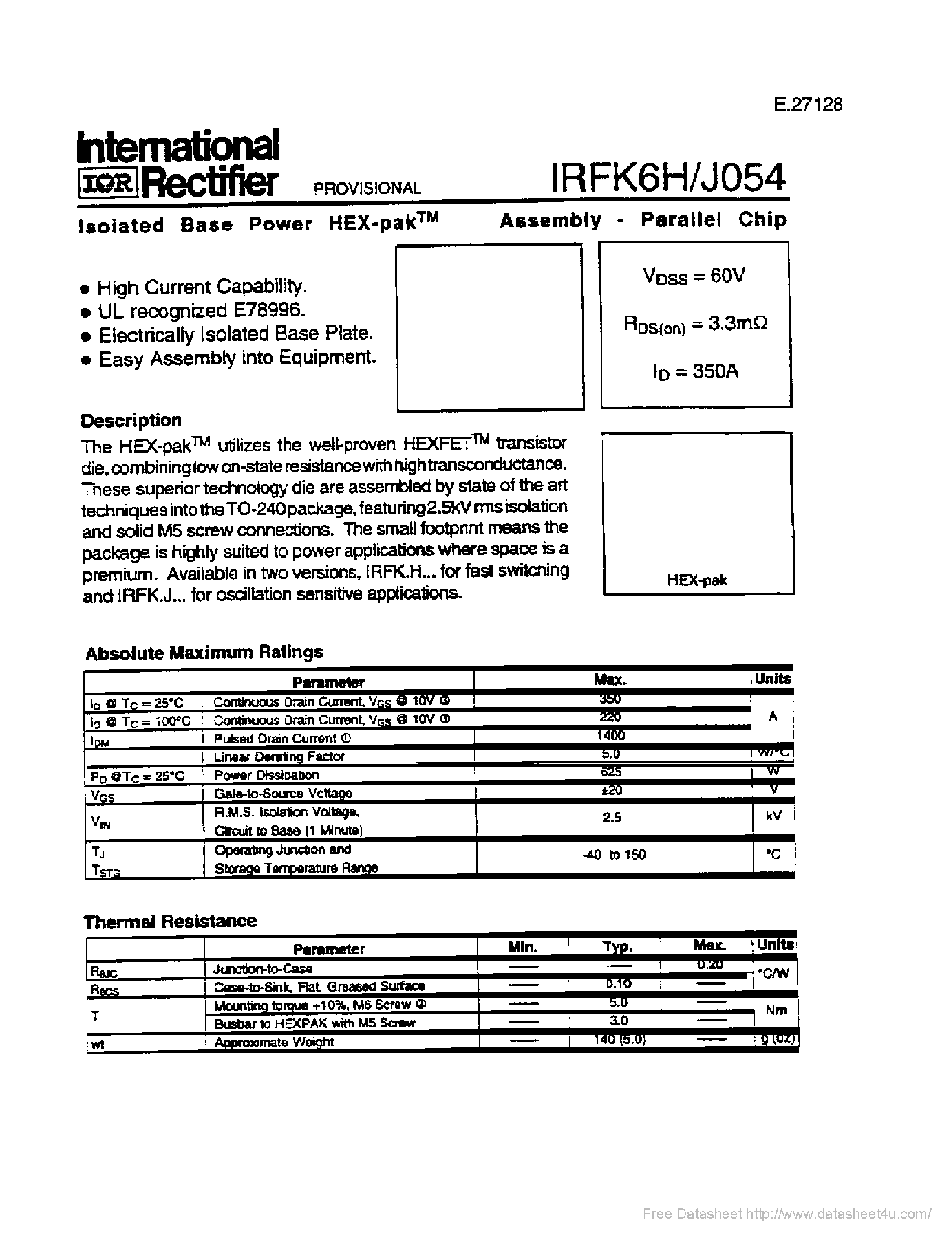 Datasheet IRFK6H054 - page 1