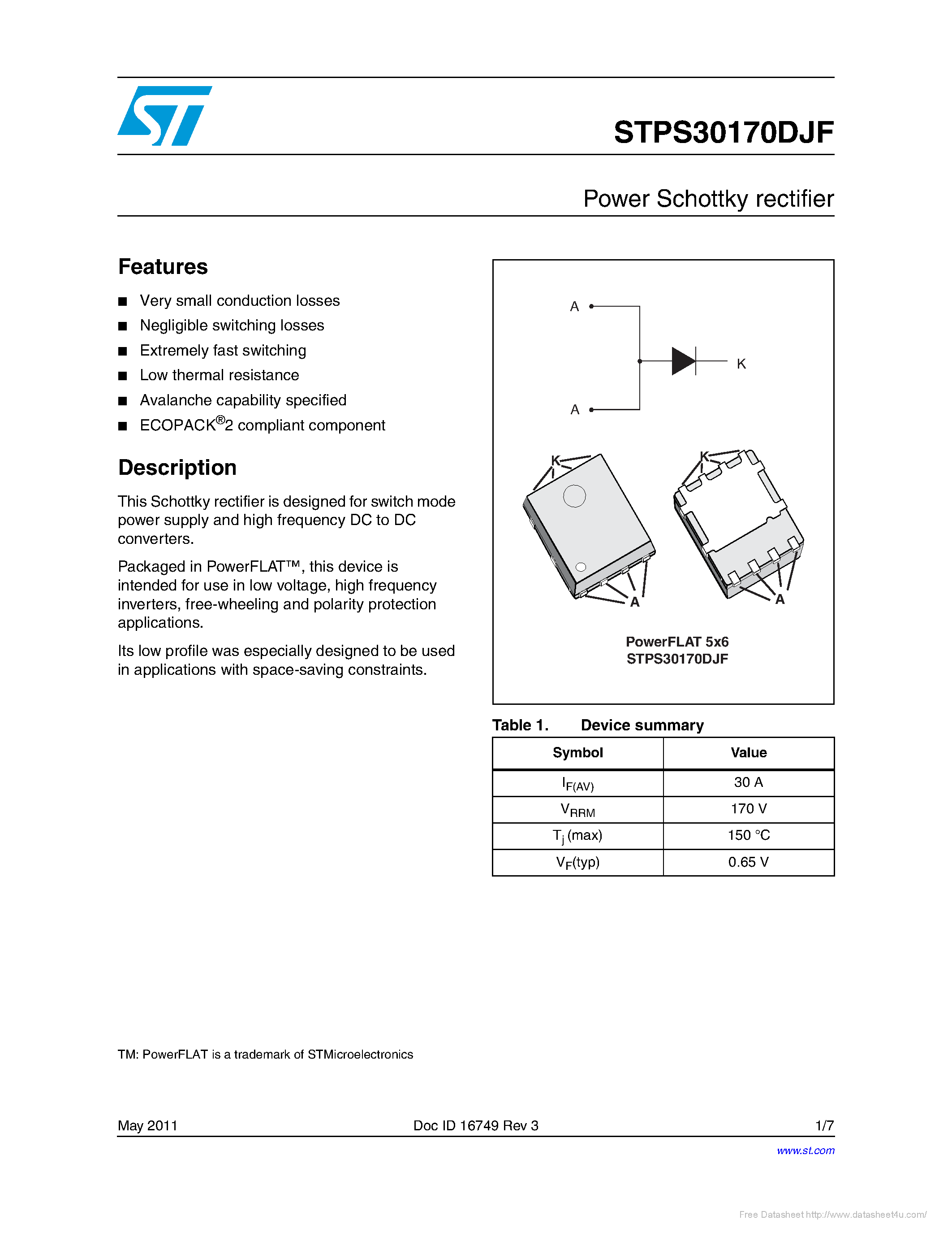 Даташит STPS30170DJF - страница 1