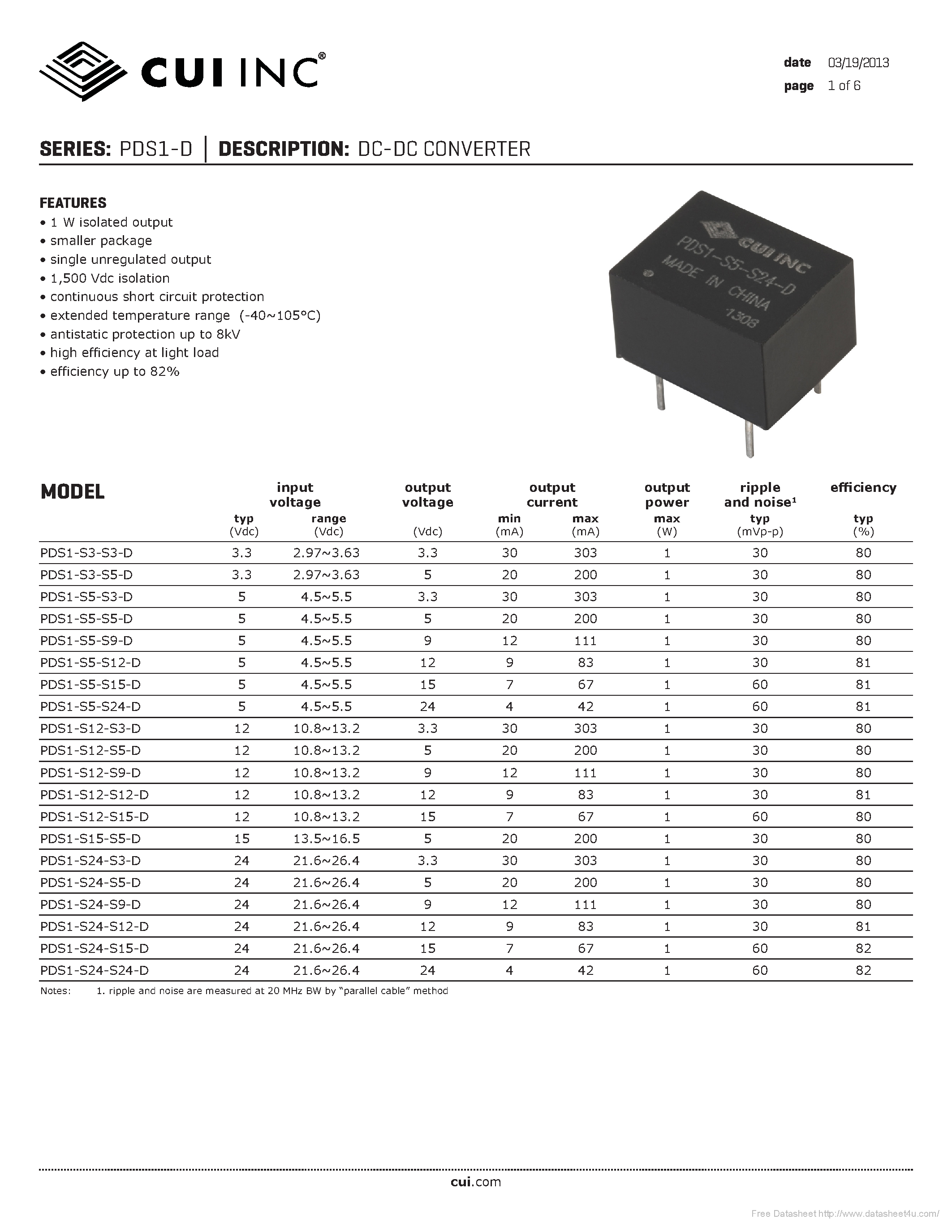 Datasheet PDS1-D - page 1