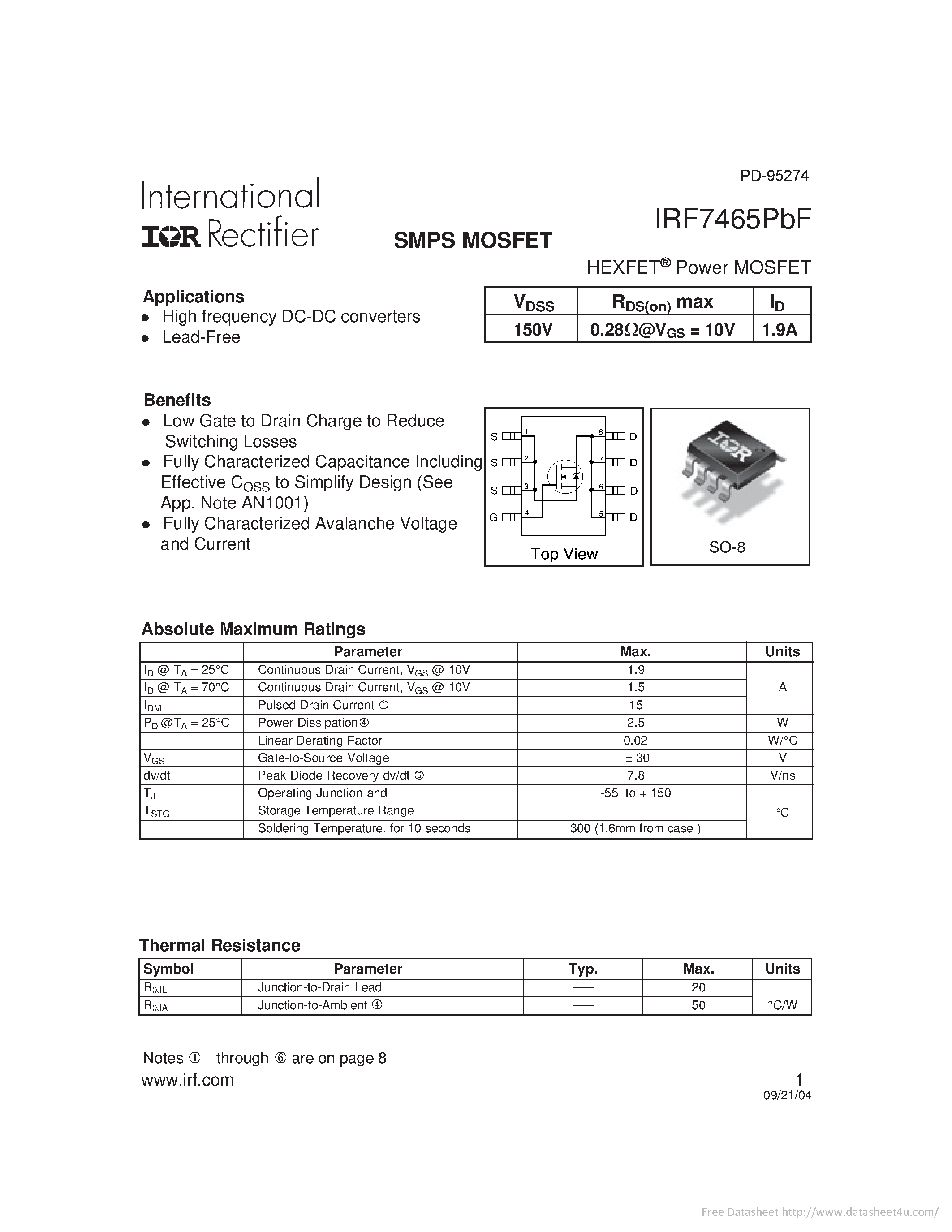 Даташит IRF7465PBF - страница 1